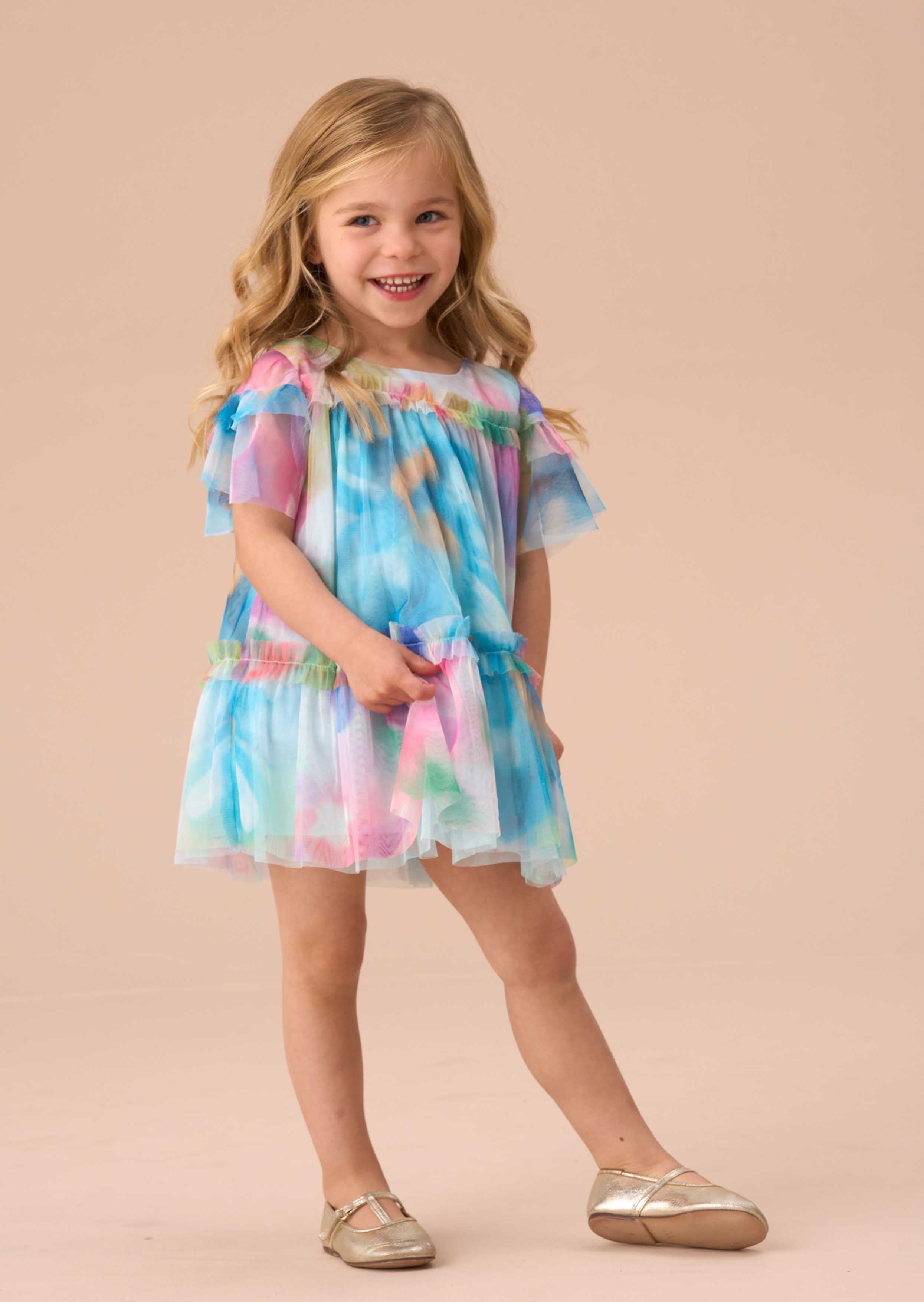 Short Sleeve Multi Print Mesh Dress And Bloomer