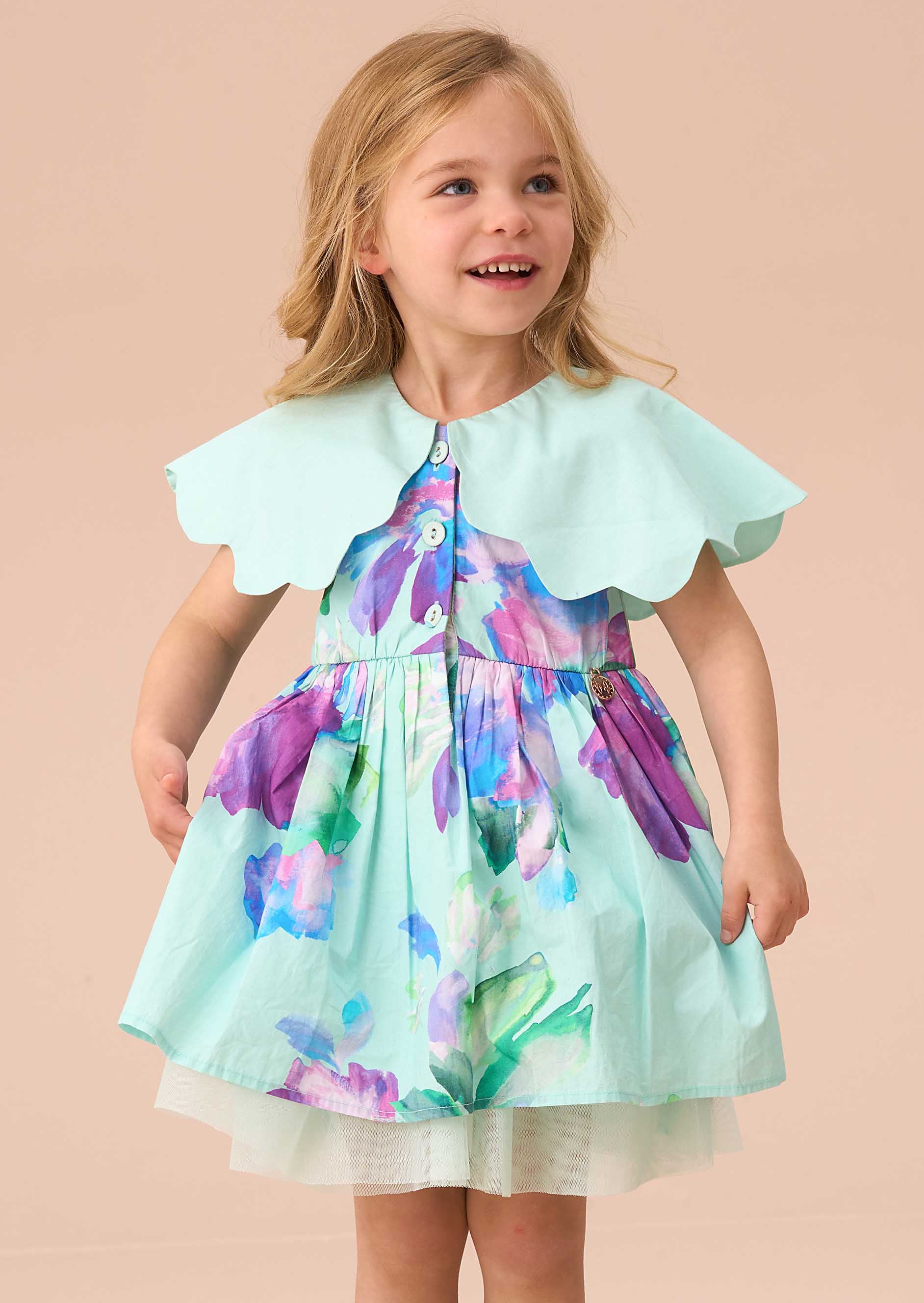 Baby Girl Scalloped Collar Dress And Print Bloomer