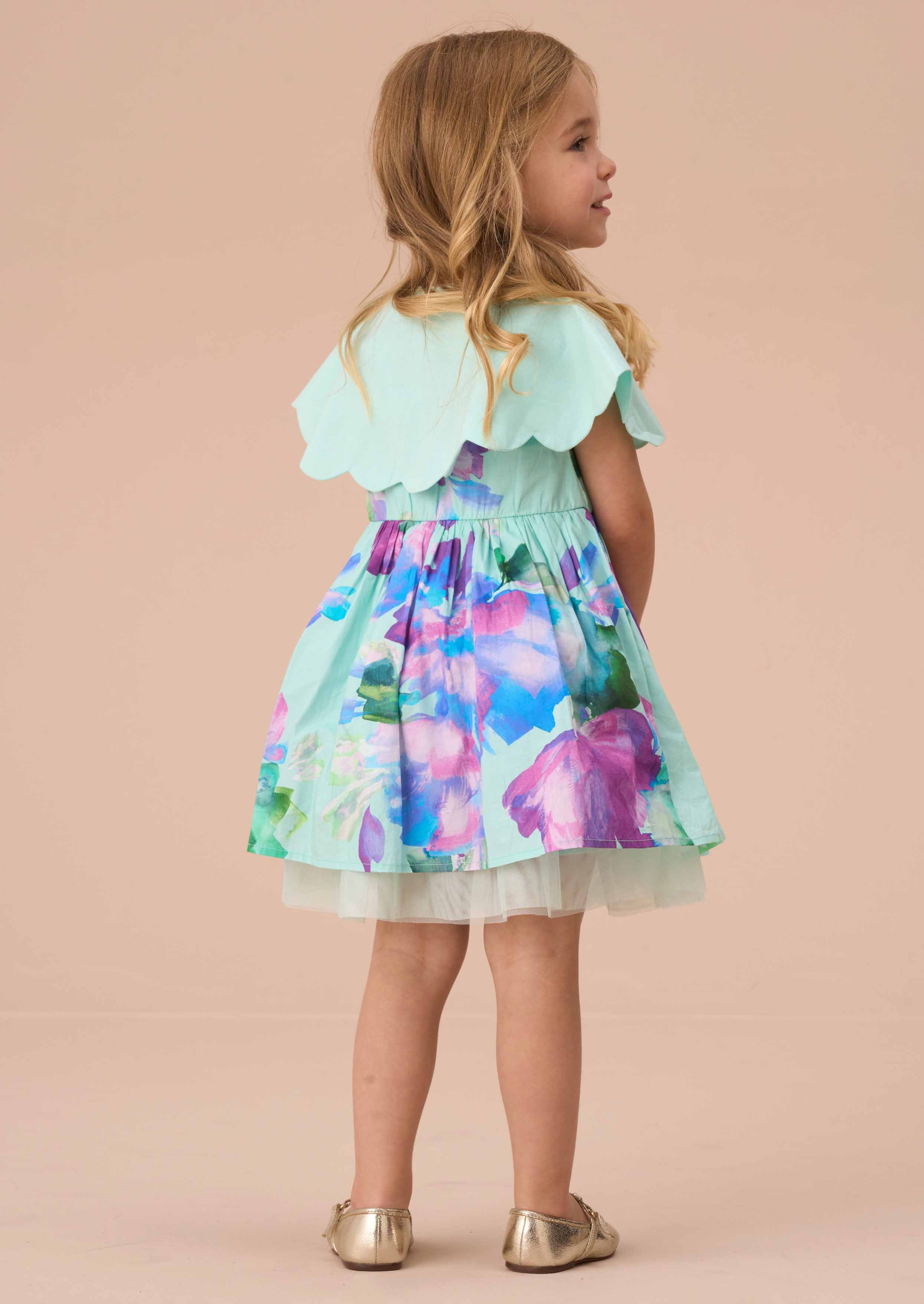 Cotton Baby Girl Scalloped Collar Dress And Print Bloomer