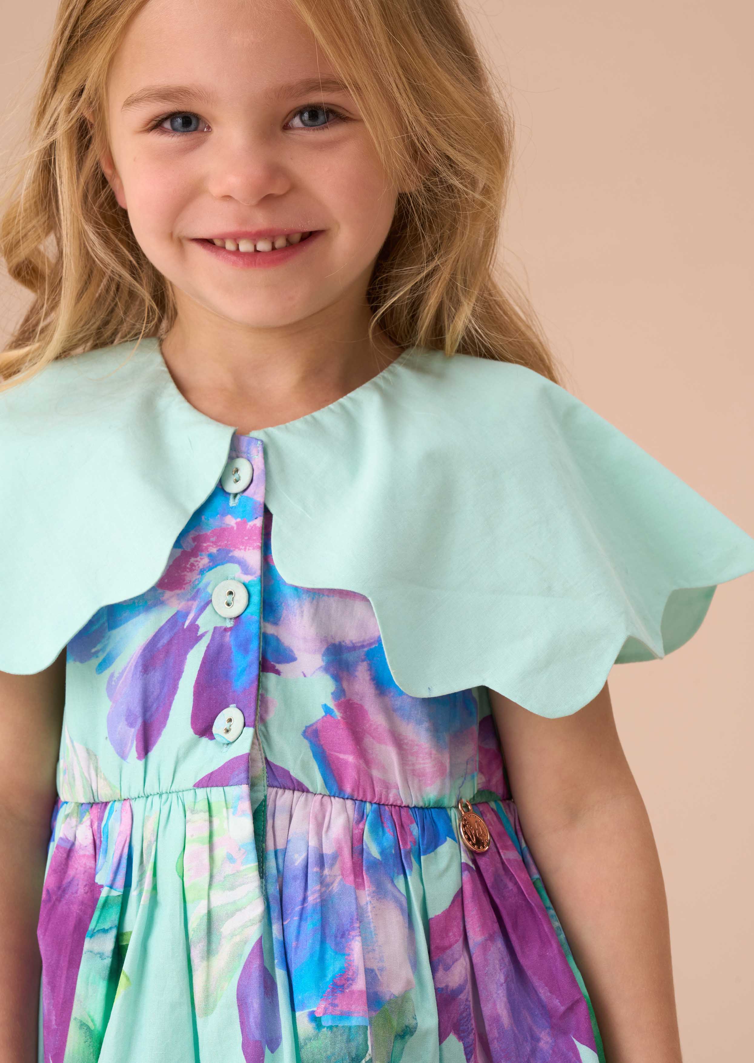 Online Baby Girl Scalloped Collar Dress And Print Bloomer