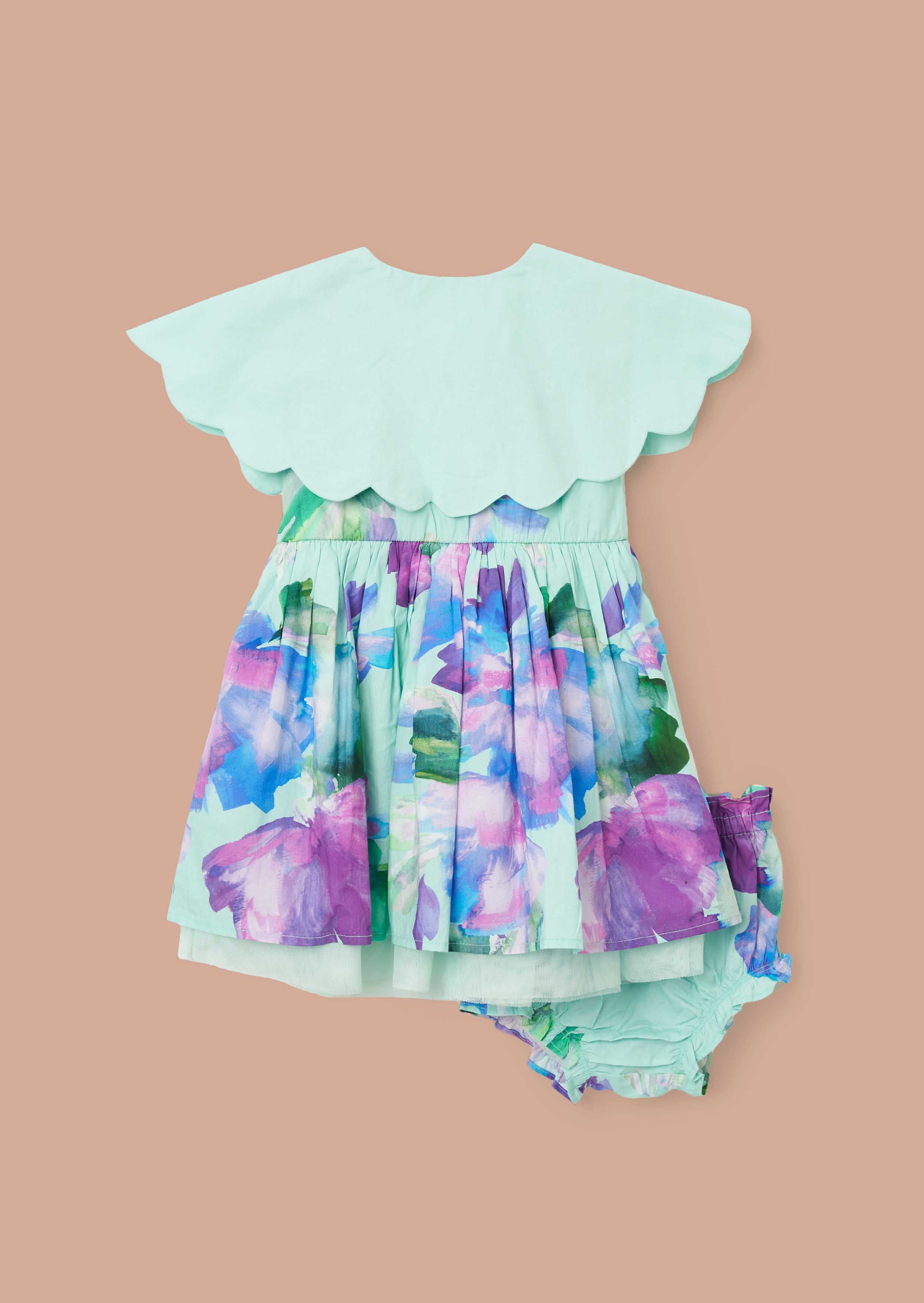 Lace Baby Girl Scalloped Collar Dress And Print Bloomer