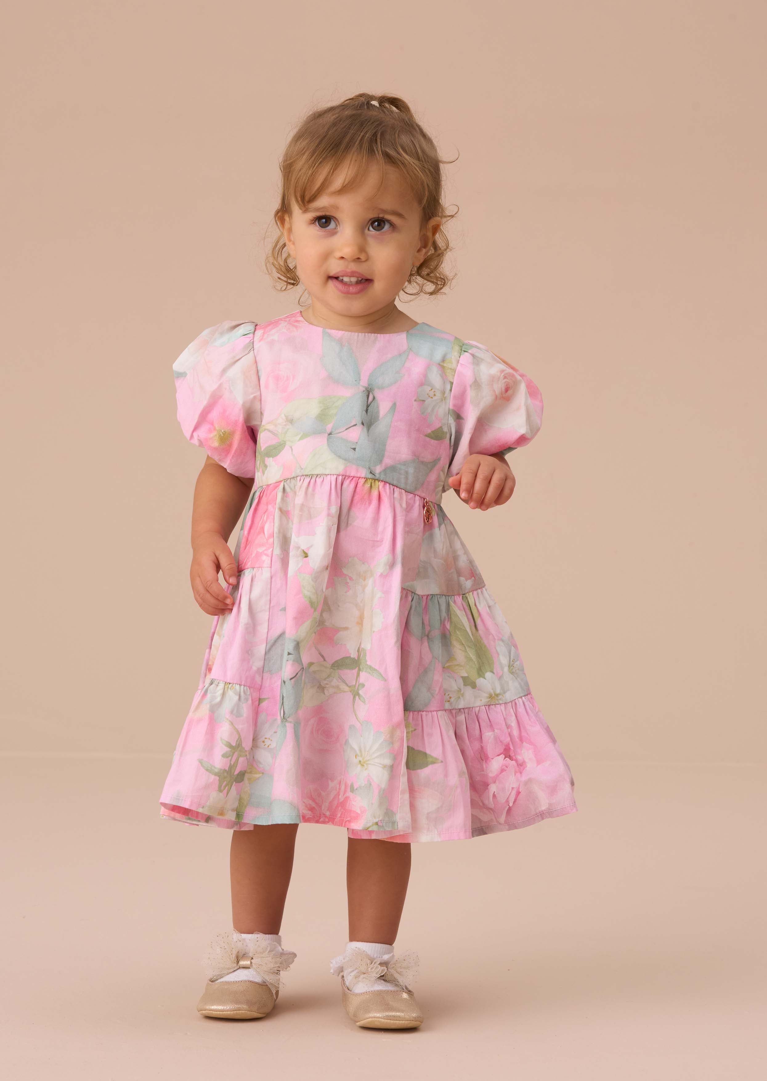 Online Baby Girl Pink Floral Tiered Dress And Bloomer
