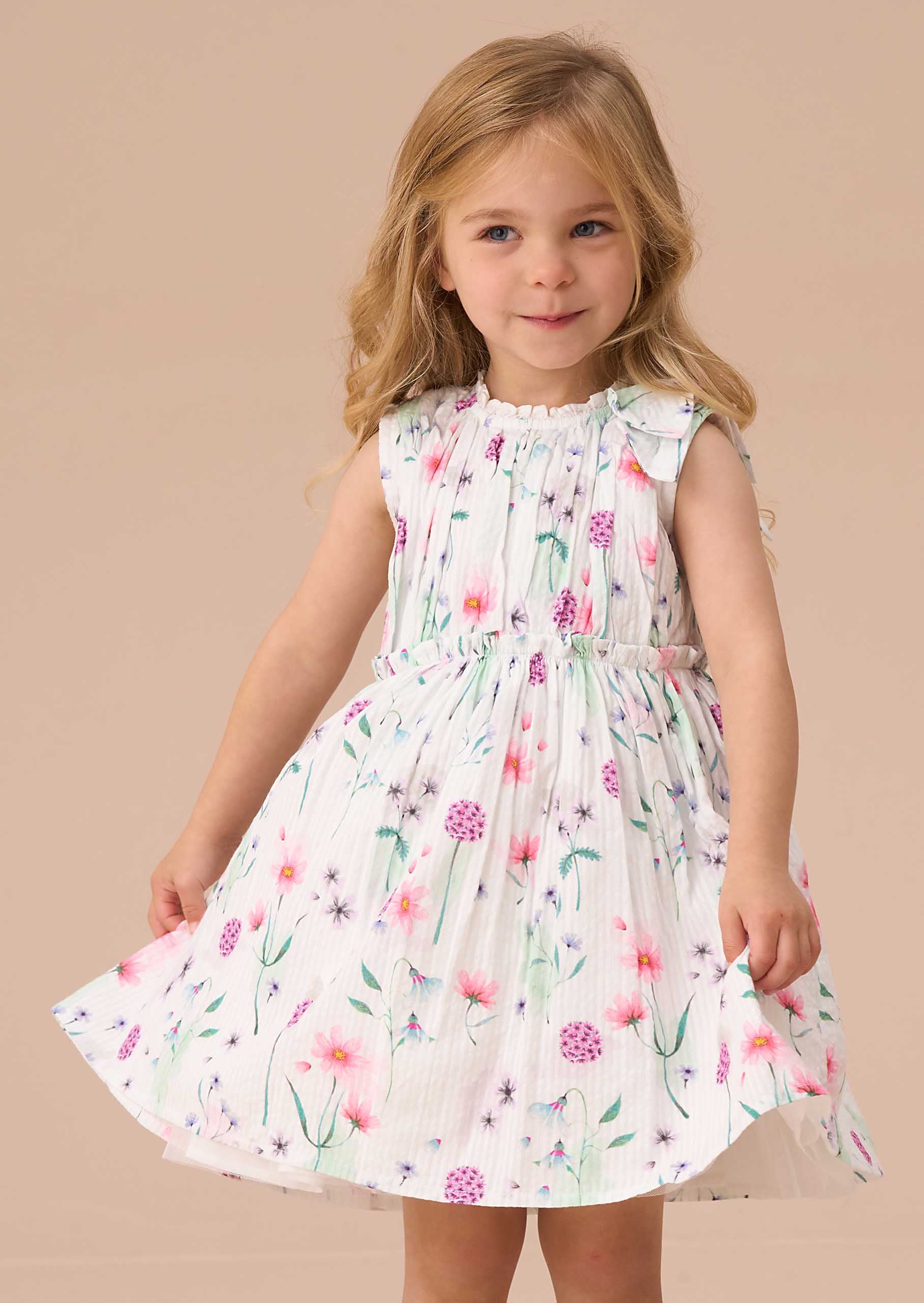 Girls Multi Watercolour Floral Dress And Bloomer