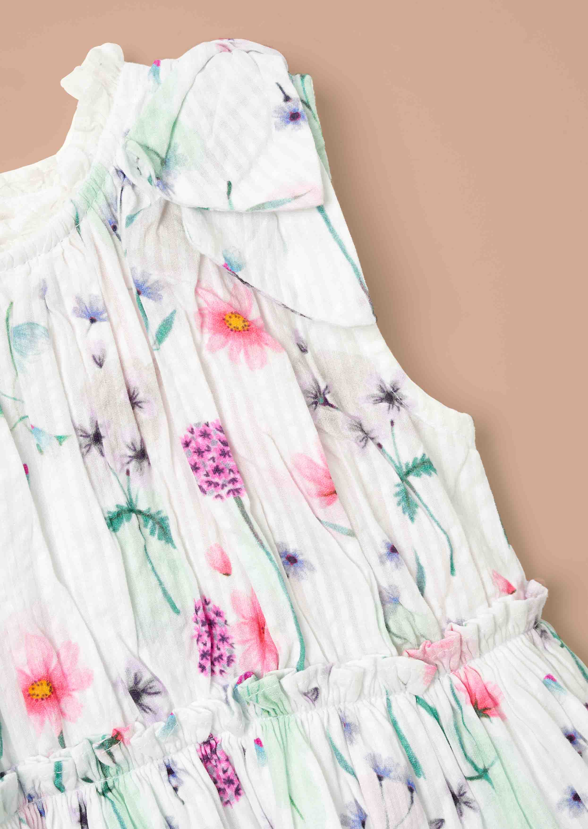 Cotton Girls Multi Watercolour Floral Dress And Bloomer