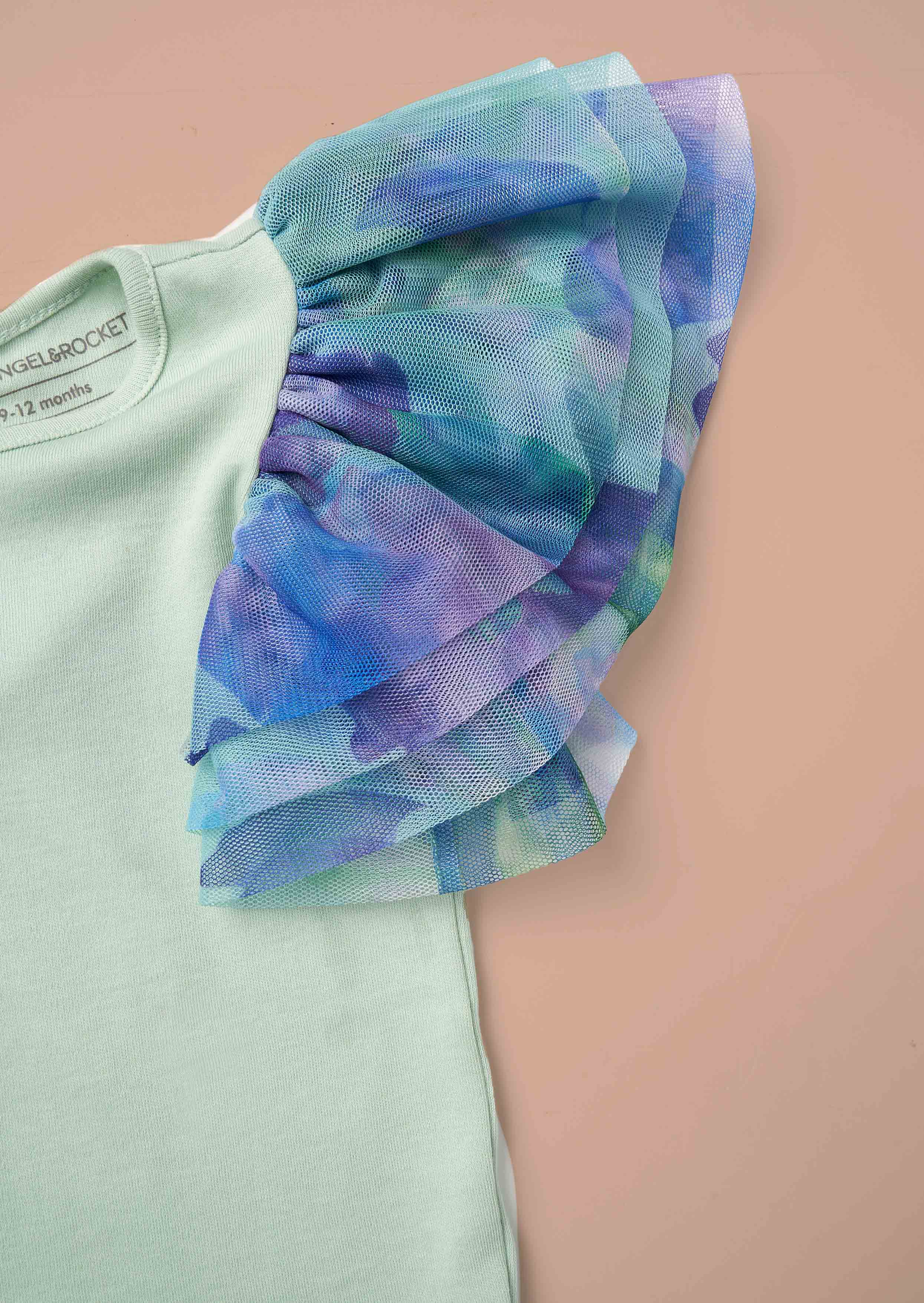 Baby Girl Green Floral Tutu And Frill Sleeve Bodysuit Set