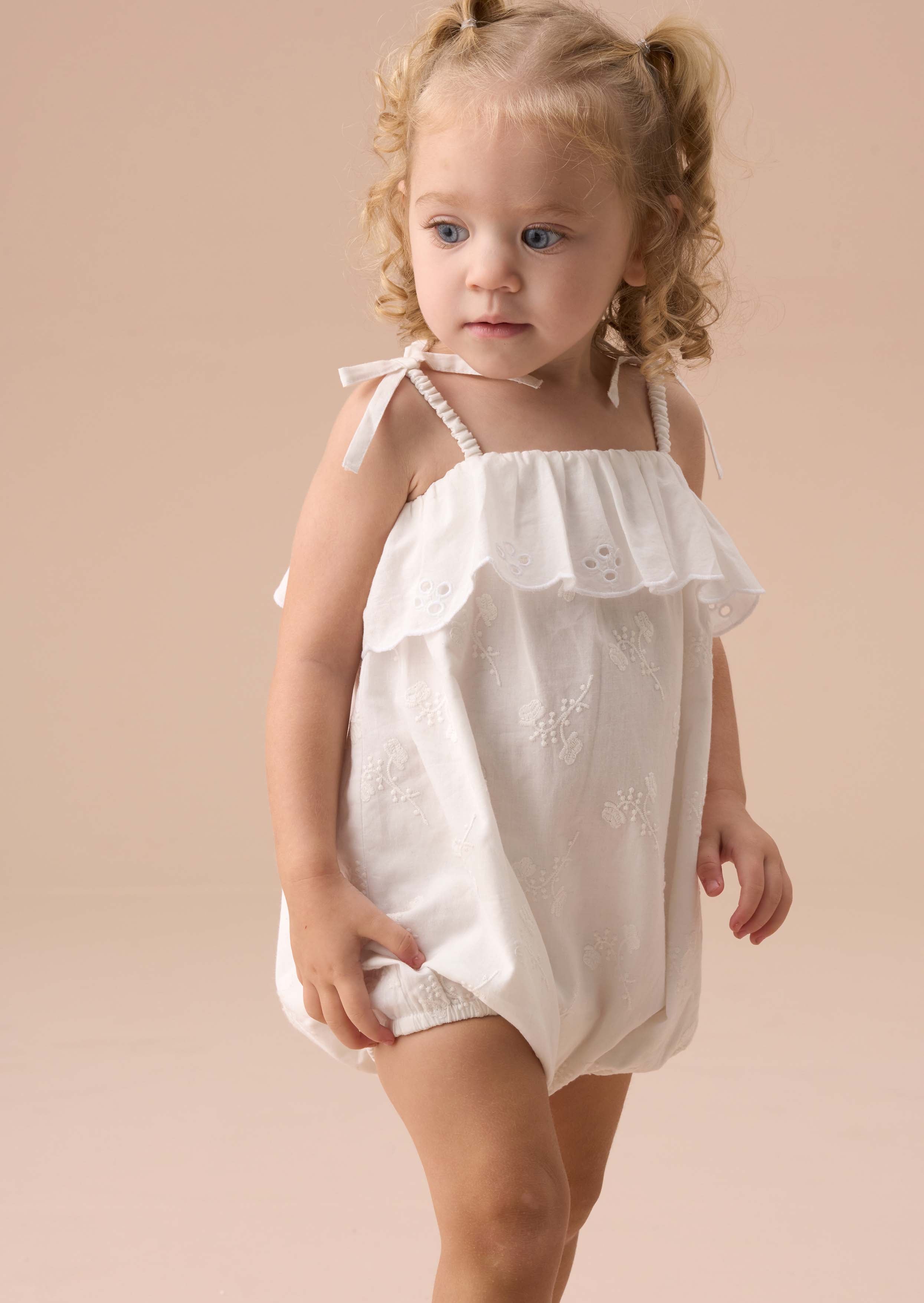 Baby Girl Ivory Embroidered Romper