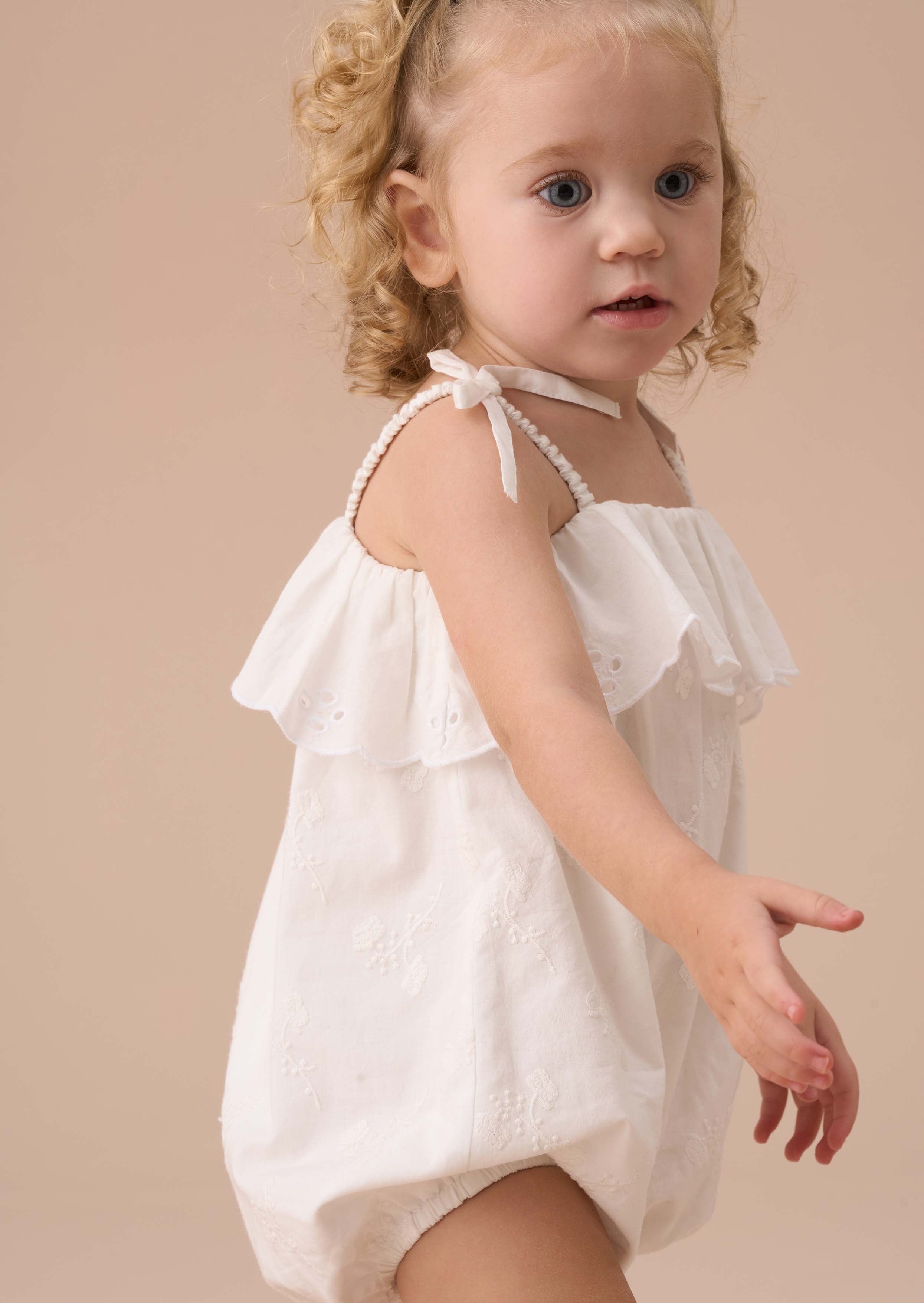 Baby Girl Ivory Embroidered Romper Cotton