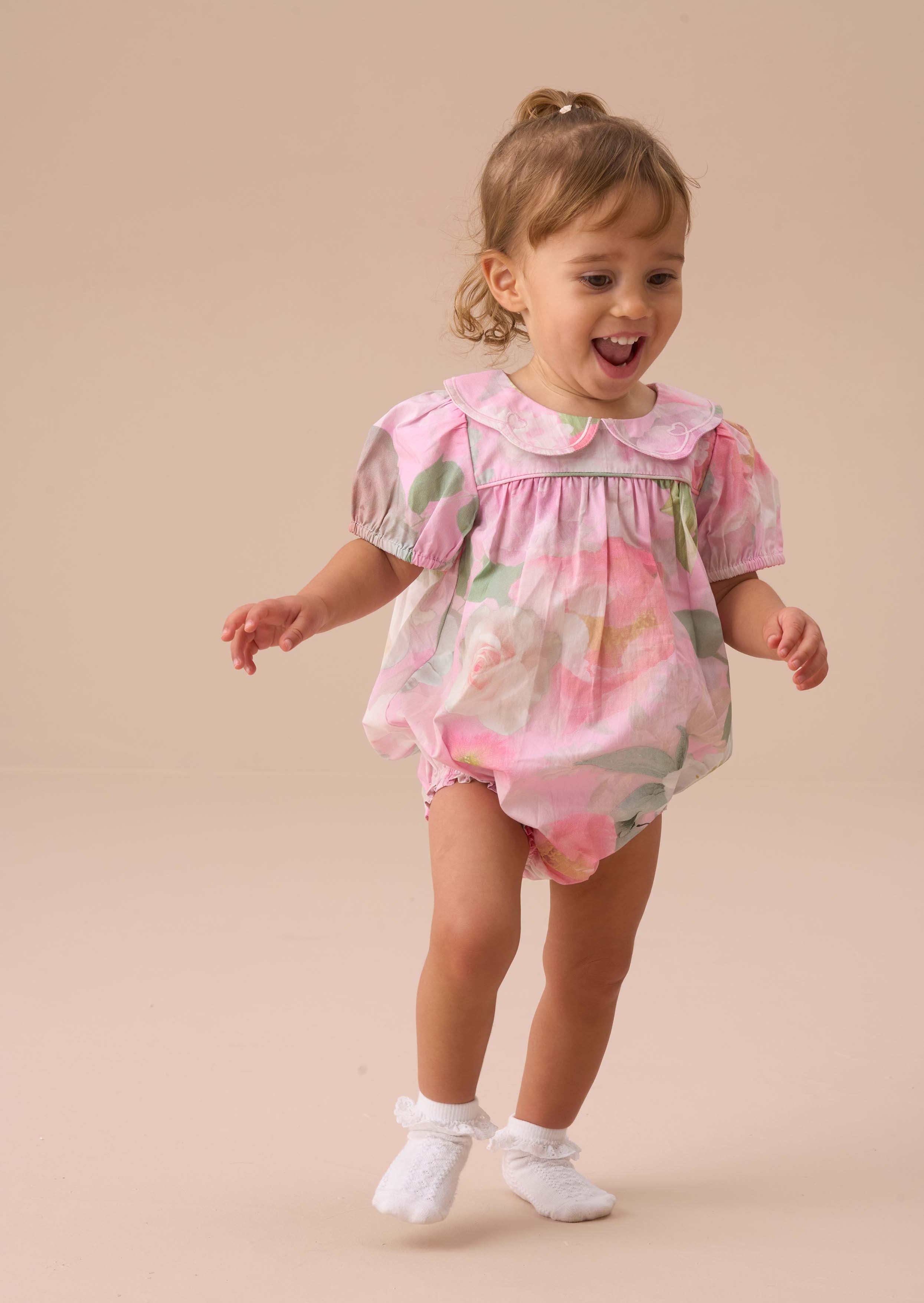 Rose Pink Floral Print Romper - Main Image