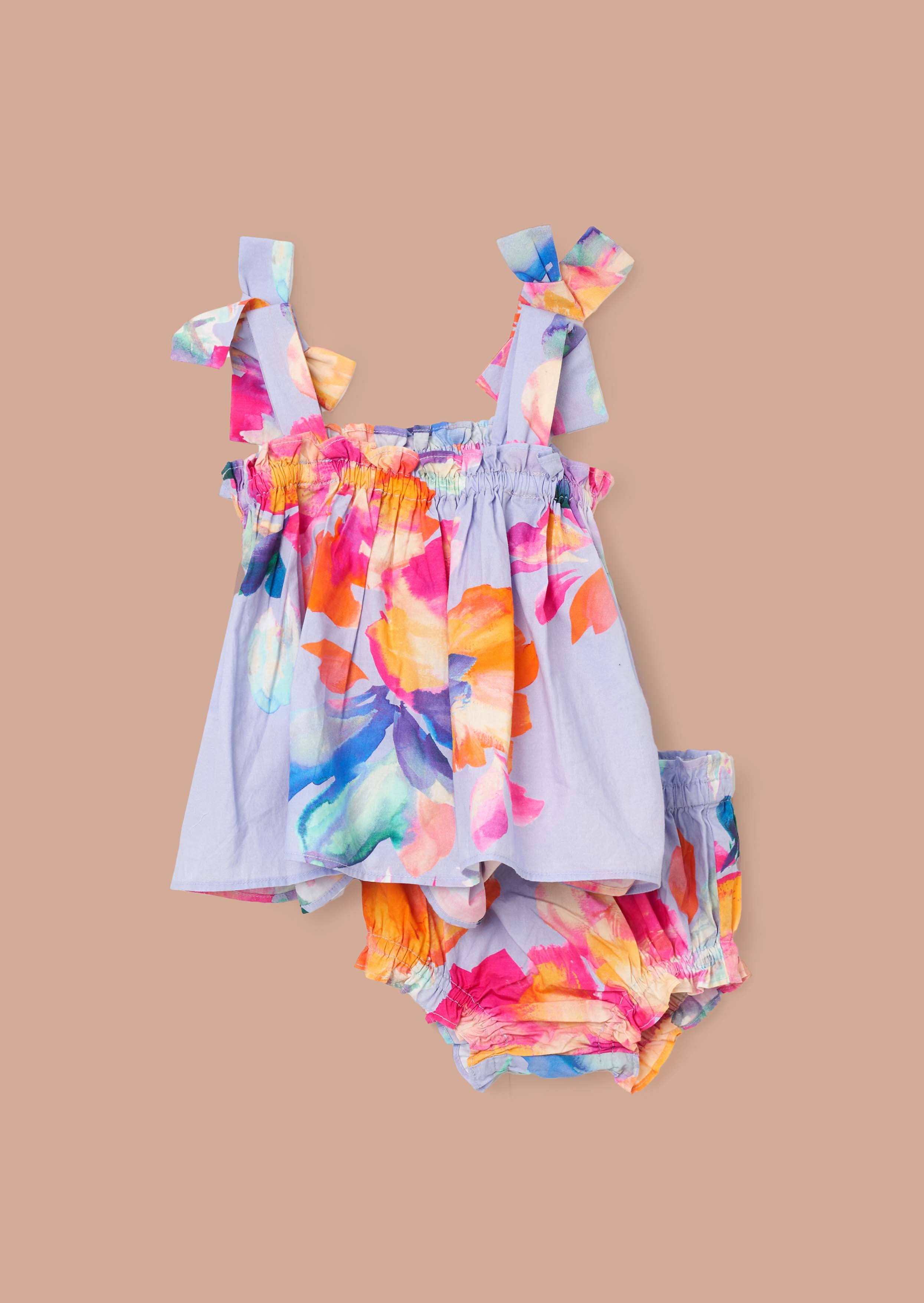 Cotton Baby Girl Floral Print Bow Shoulder Tunic