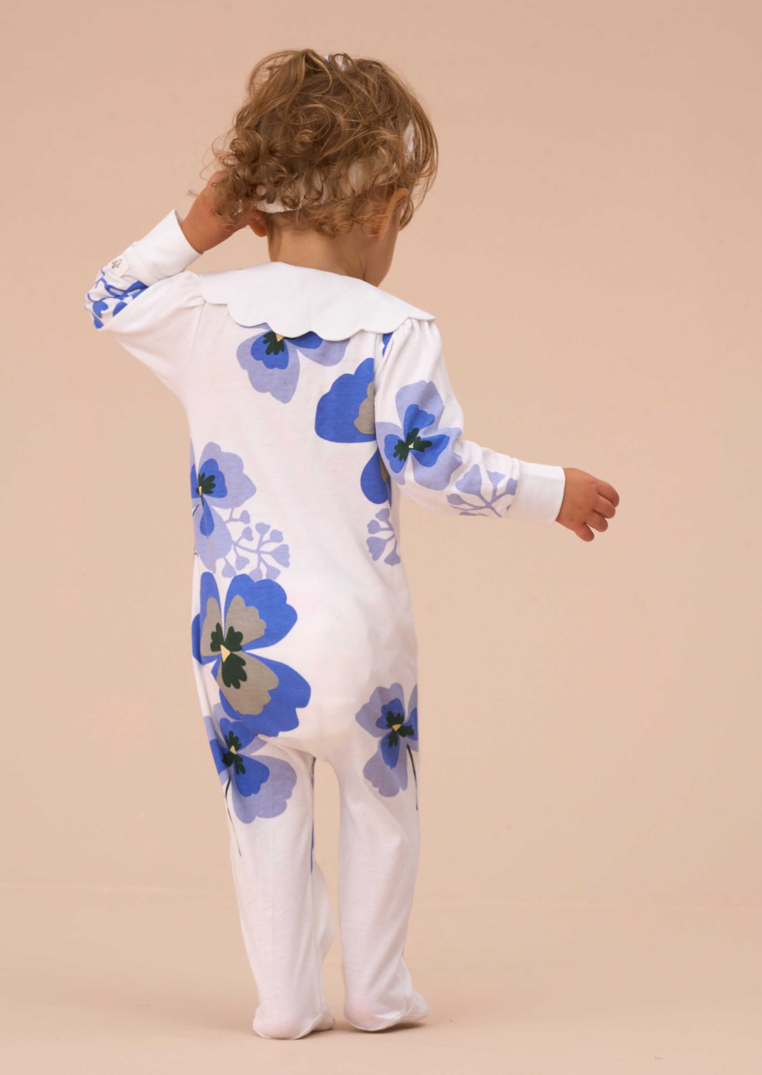 Online Baby Girl Blue Pansy Print Collar Babygrow & Headband