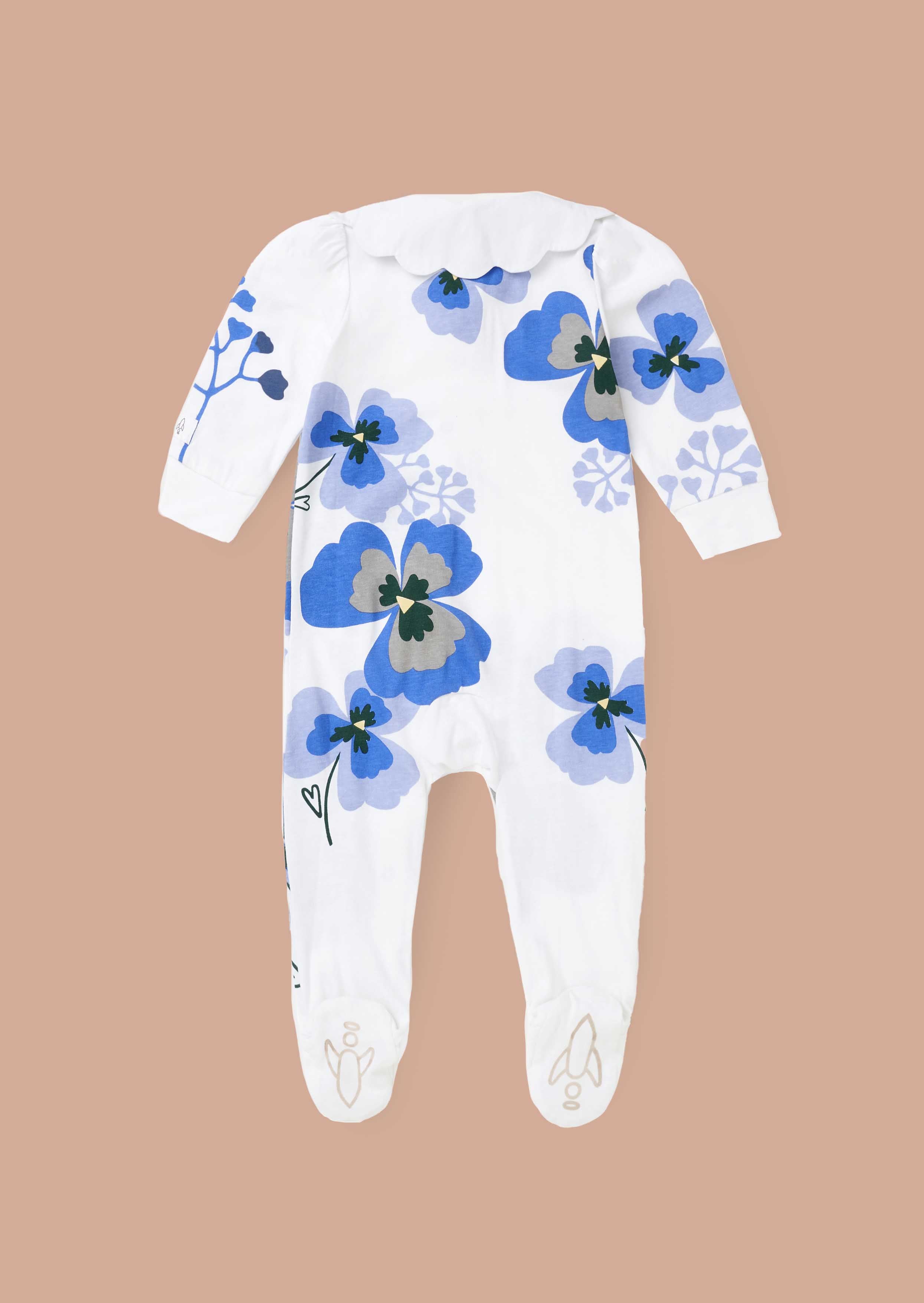 Buy Baby Girl Blue Pansy Print Collar Babygrow & Headband