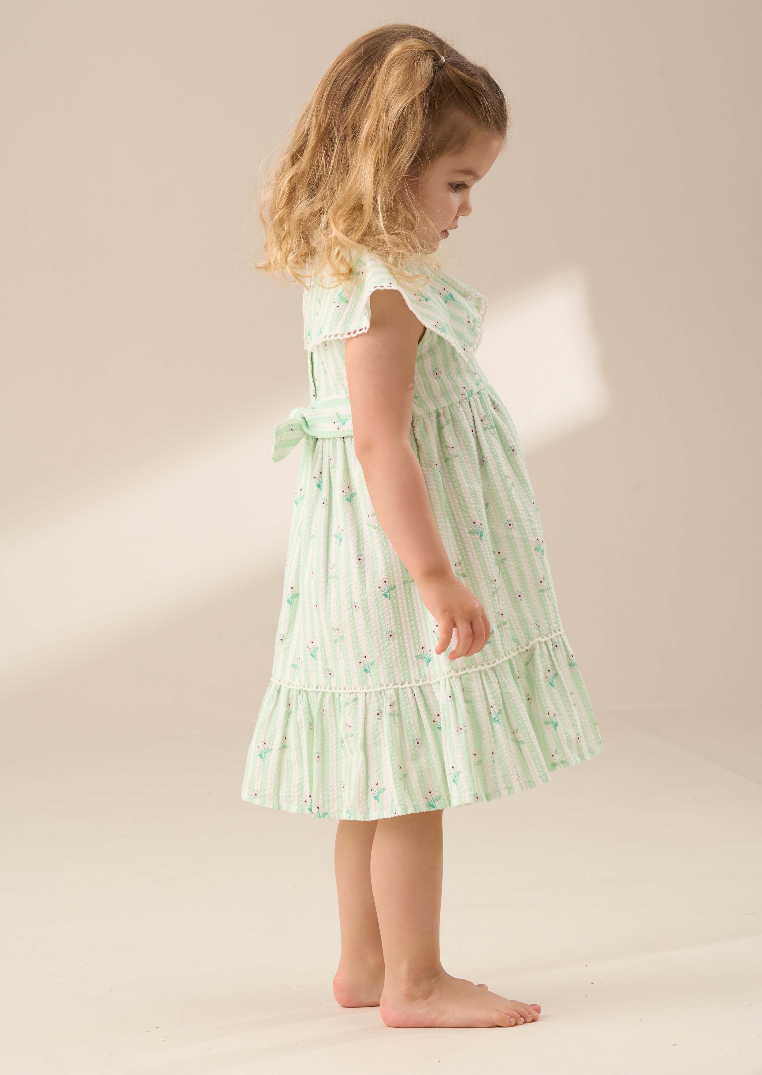 Midi Girl Mint Seersucker Stripe Dress