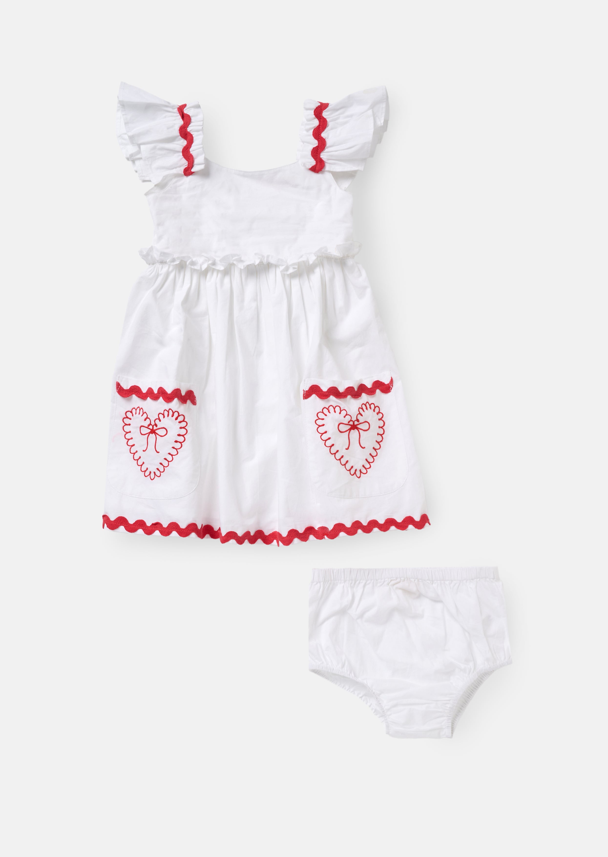 Girl White Ric Rac Pocket Dress