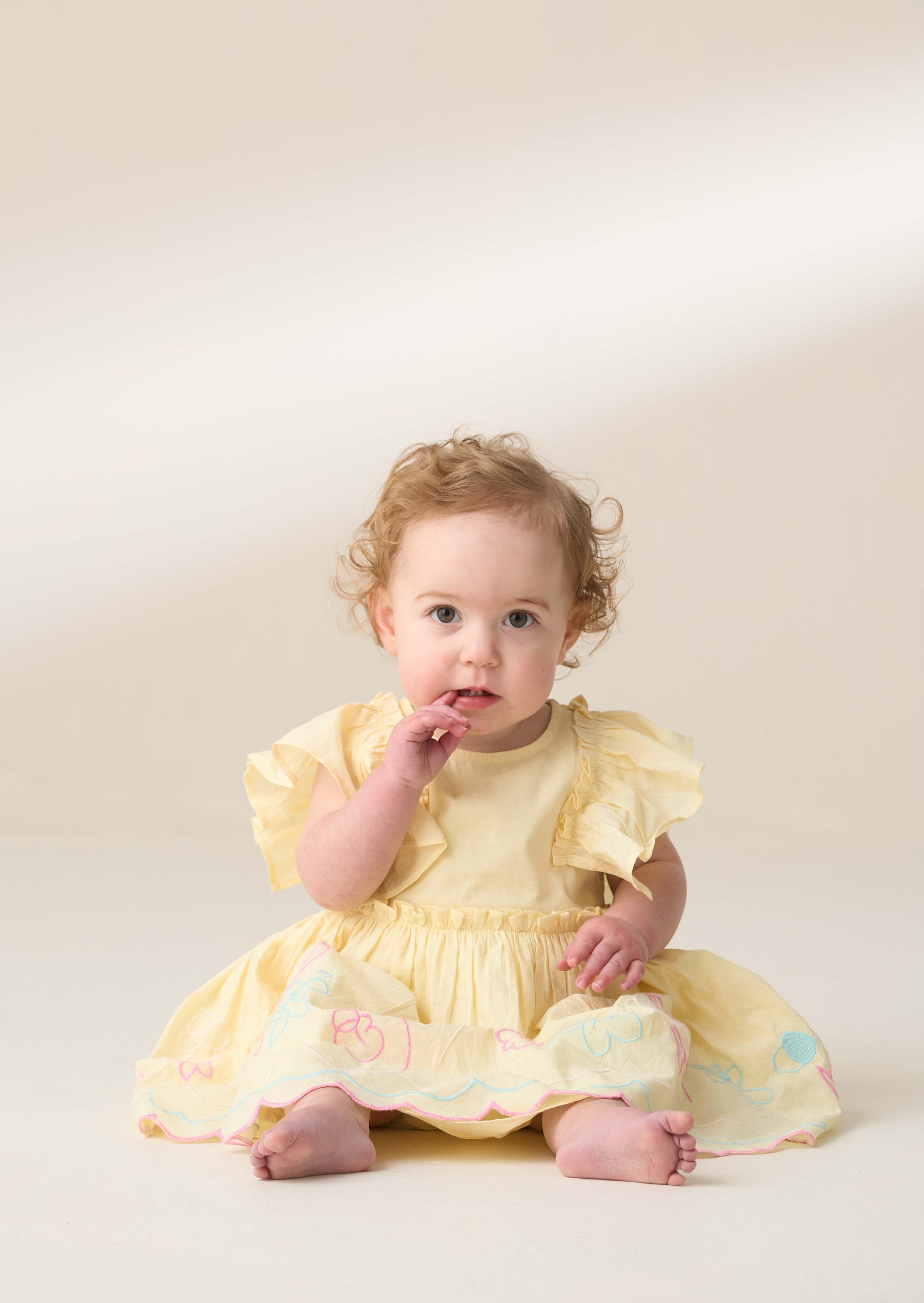 Mini Girl Yellow Frill Sleeve Dress With Bloomer