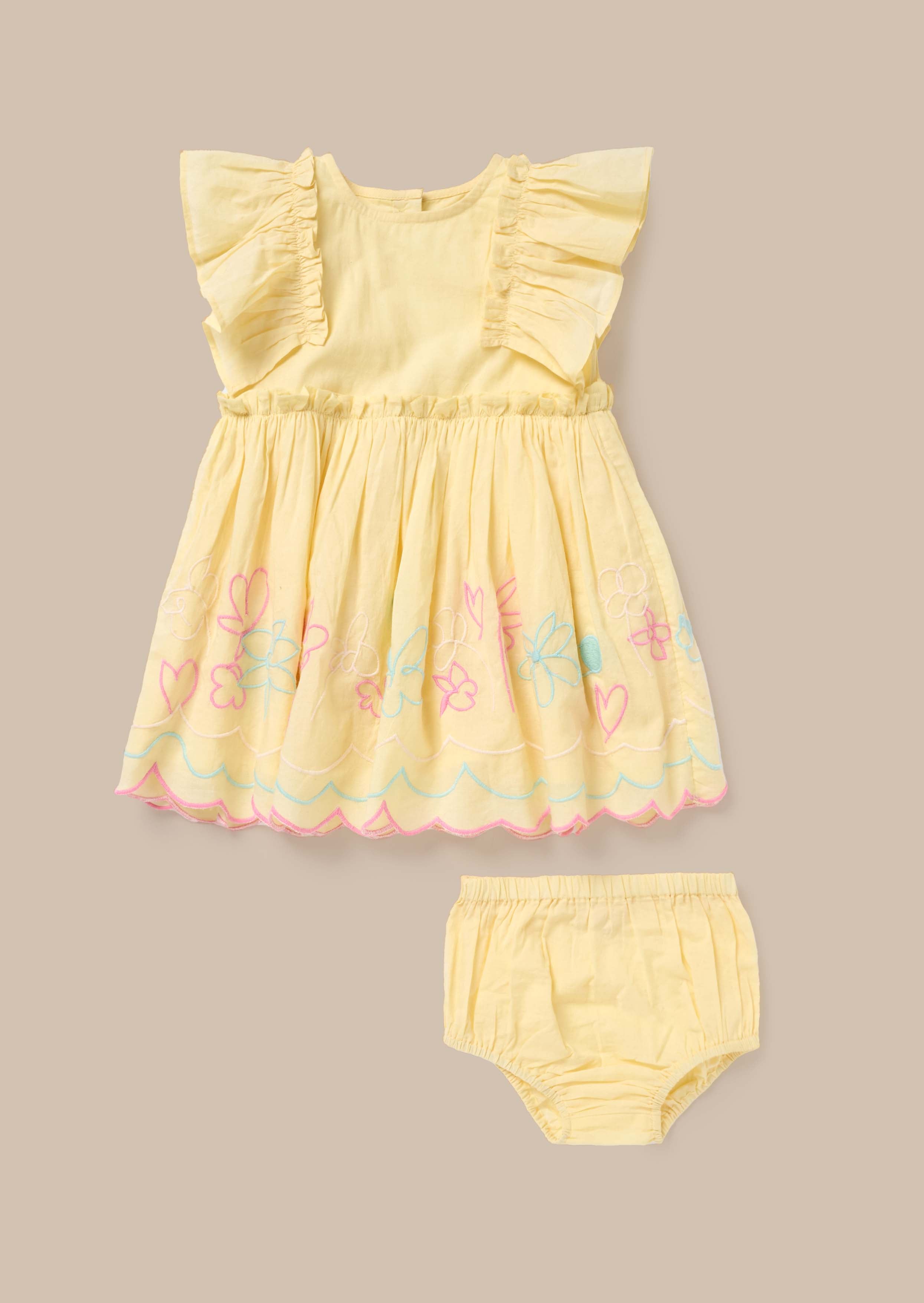 Casual Girl Yellow Frill Sleeve Dress With Bloomer