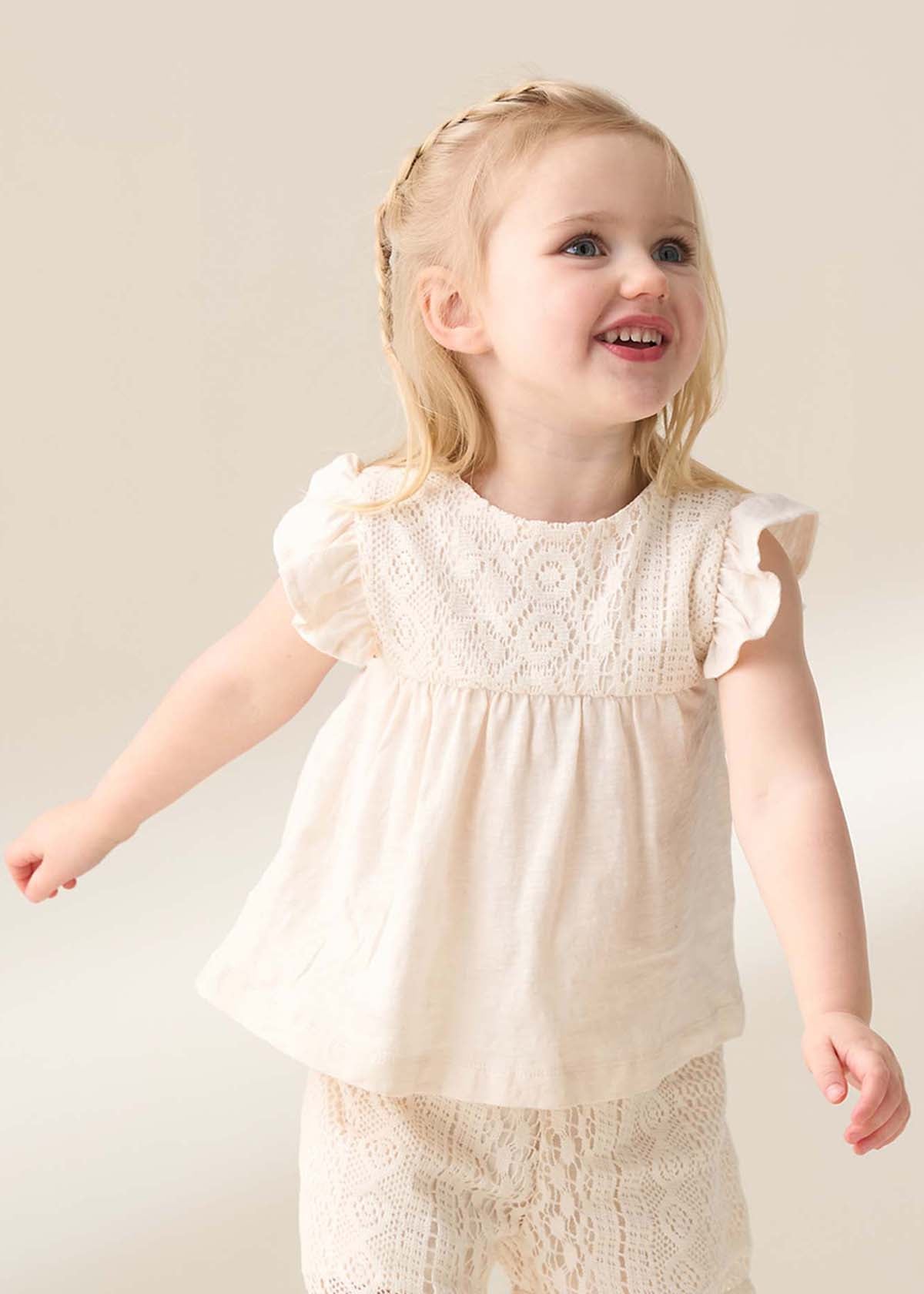 Girl Cream Crochet Top And Short Set