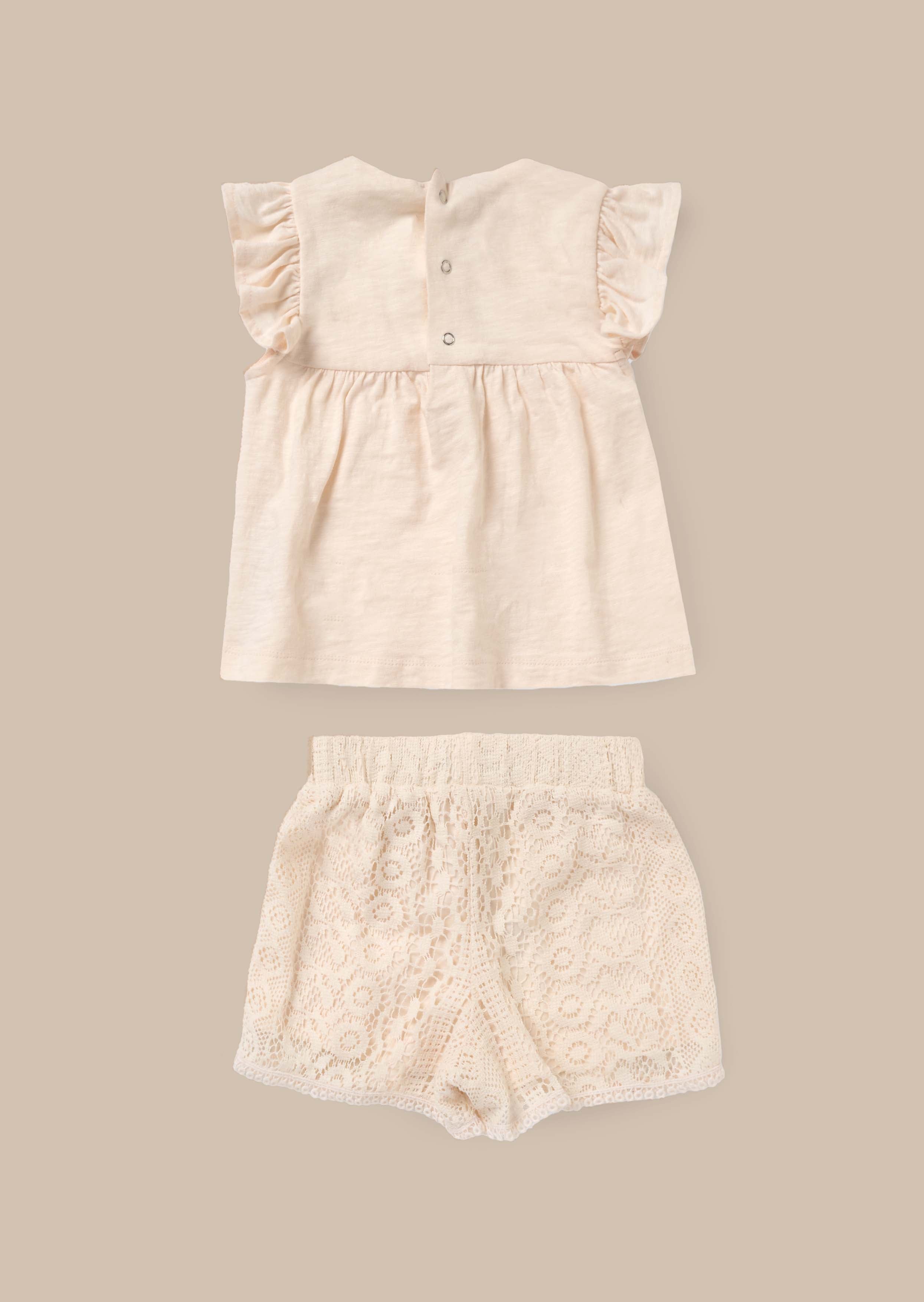 Cotton Cream Crochet Top And Short Set