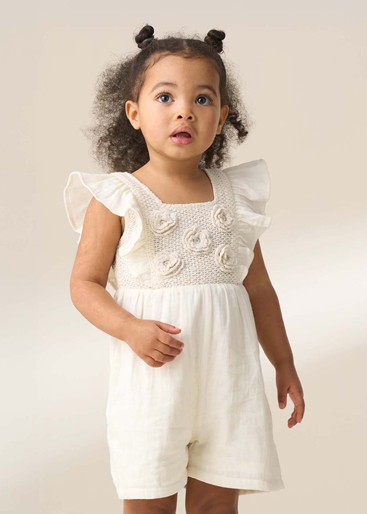 Girl Cream Crochet Playsuit