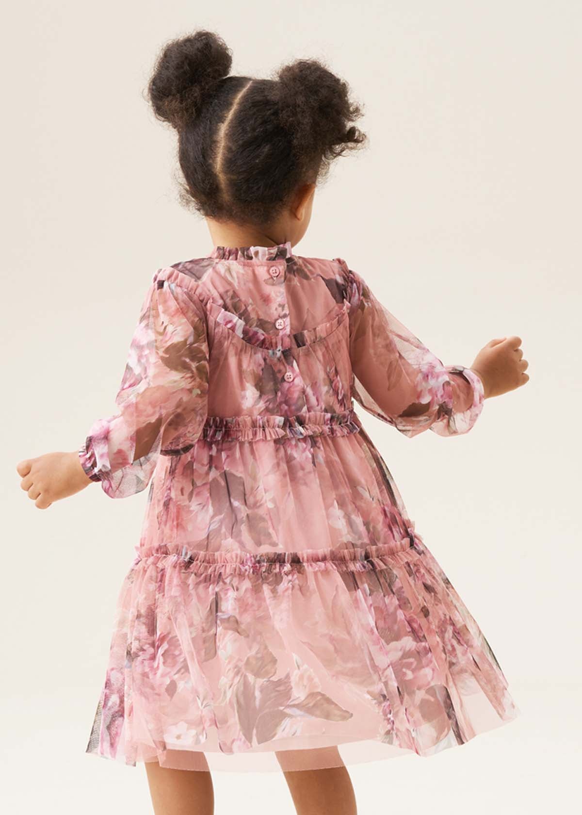 midi girl floral print mesh dress
