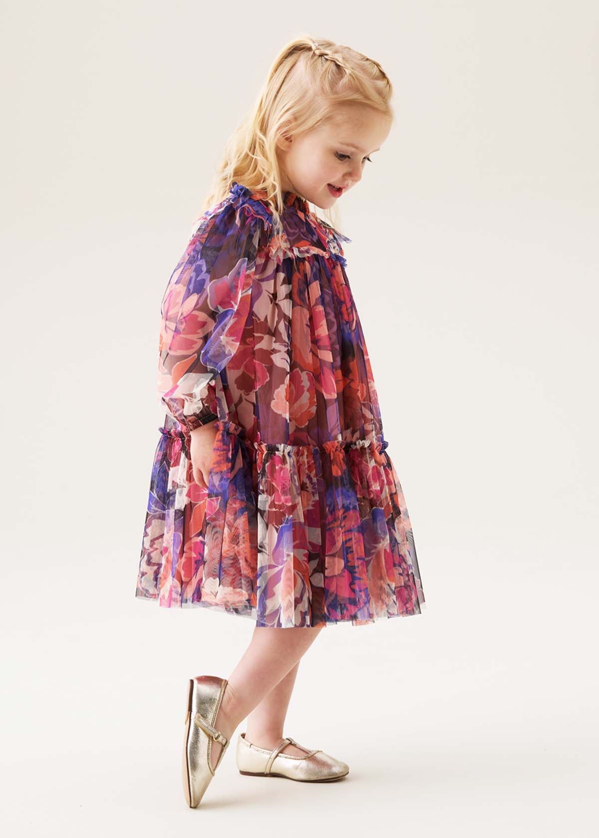 mini baby girl floral print mesh dress
