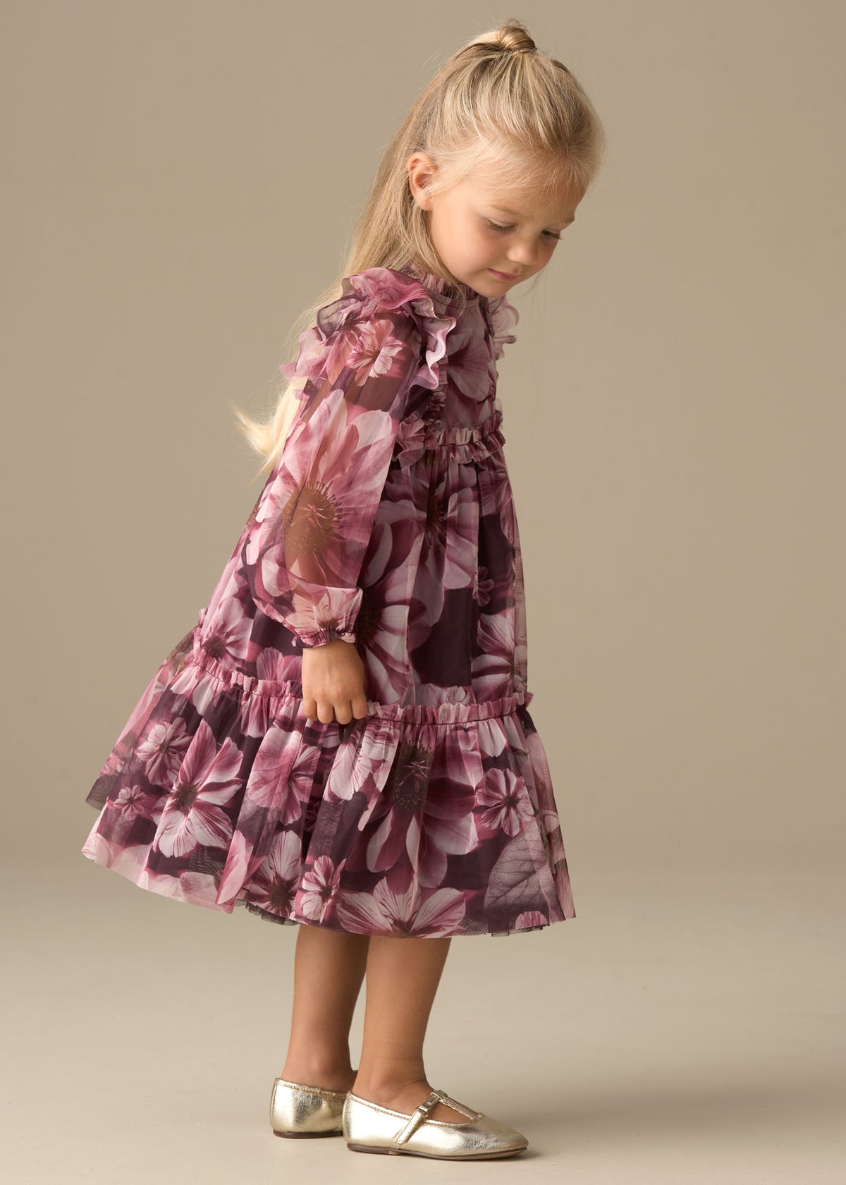 Bjy Online Girls Floral Print Mesh Dress