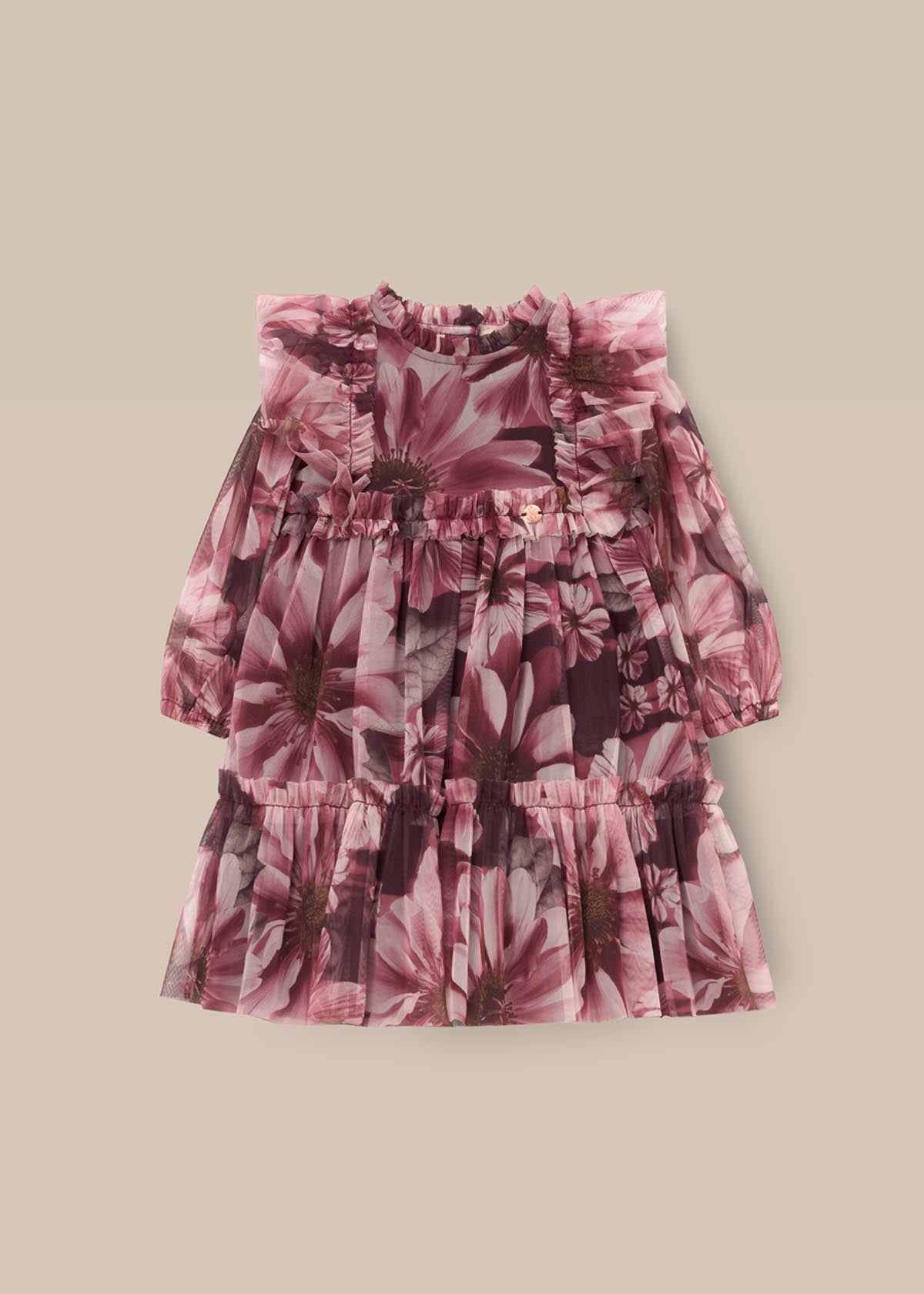 Girls Floral Print Mesh Dress