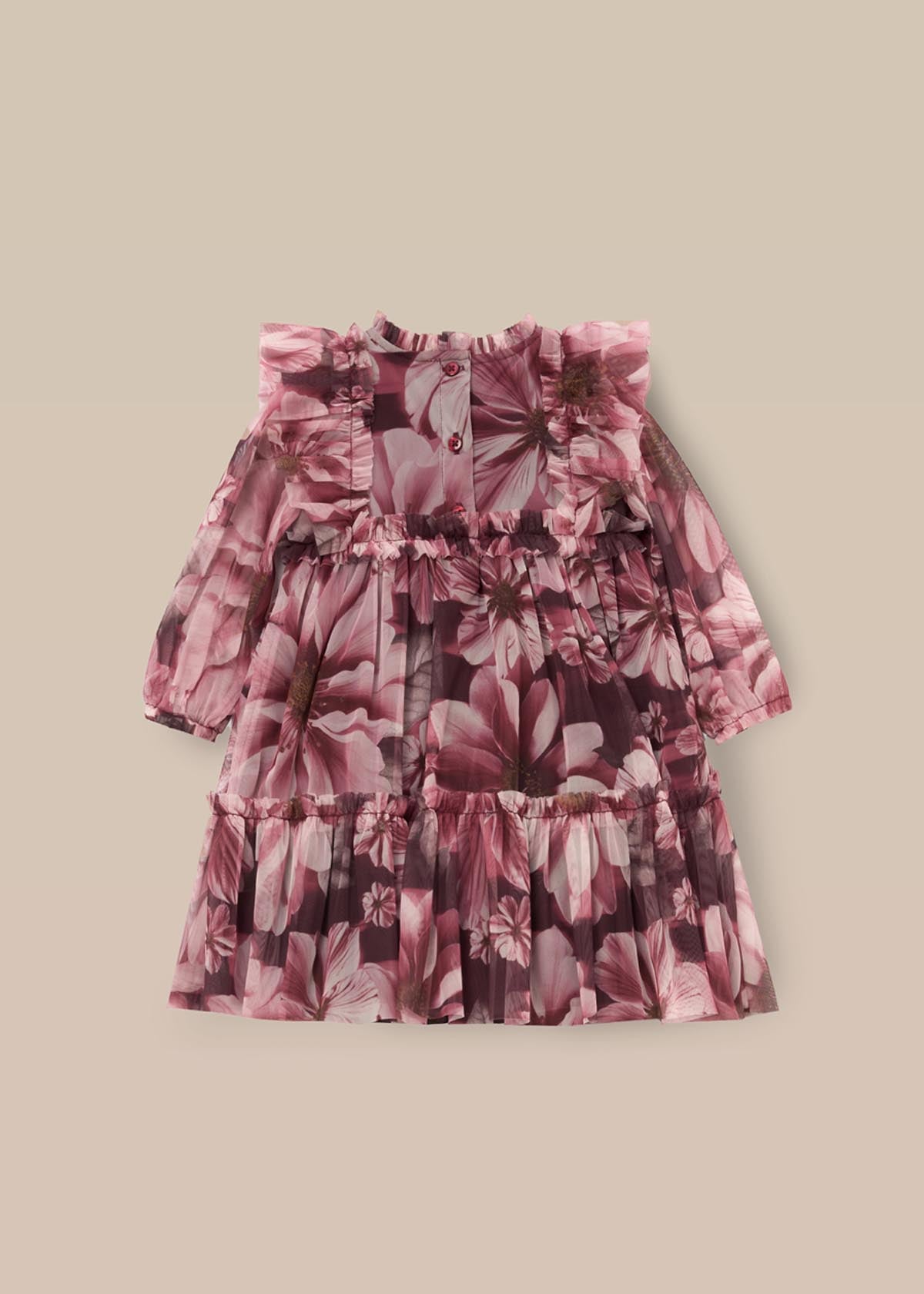 Girls Cotton Floral Print Mesh Dress