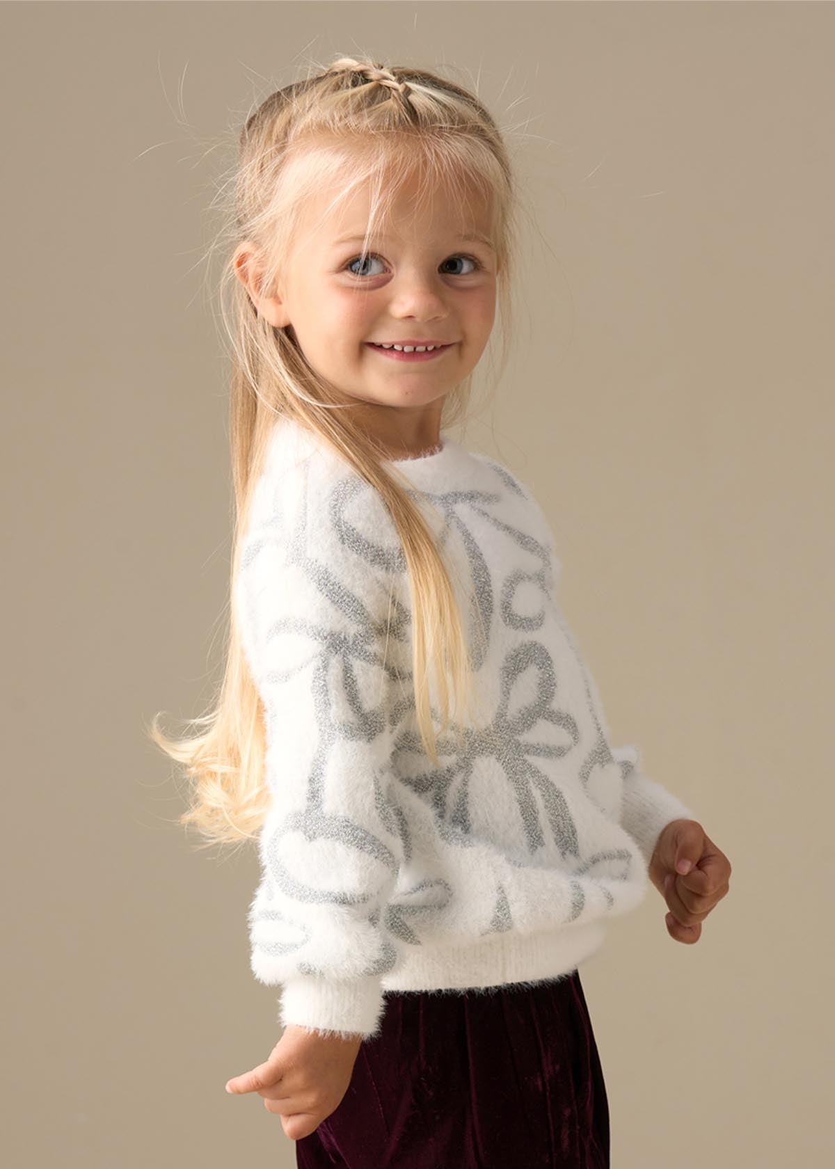long sleeve girl silver bow eyelash jumper