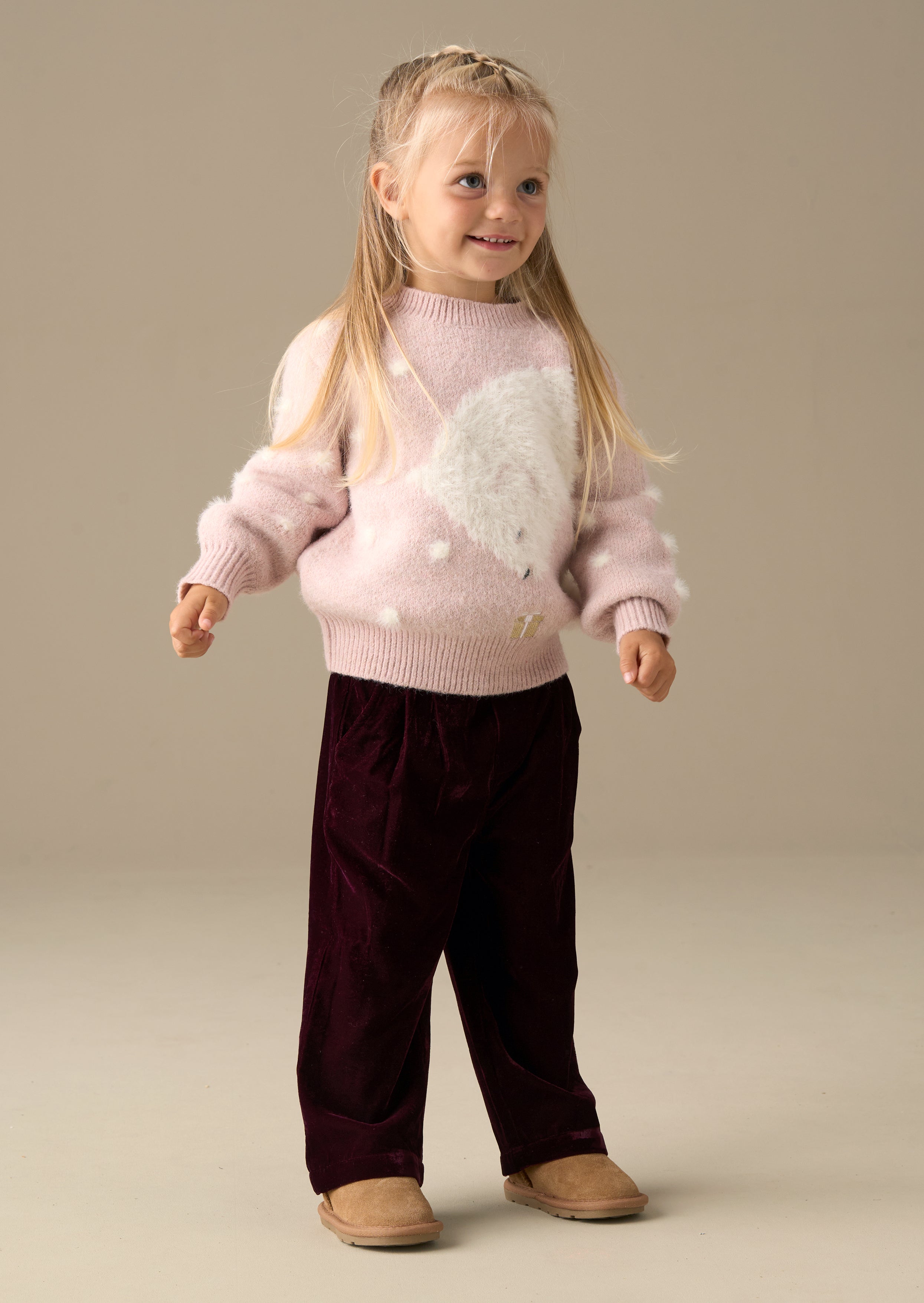 loose fit girl velvet wide leg trouser