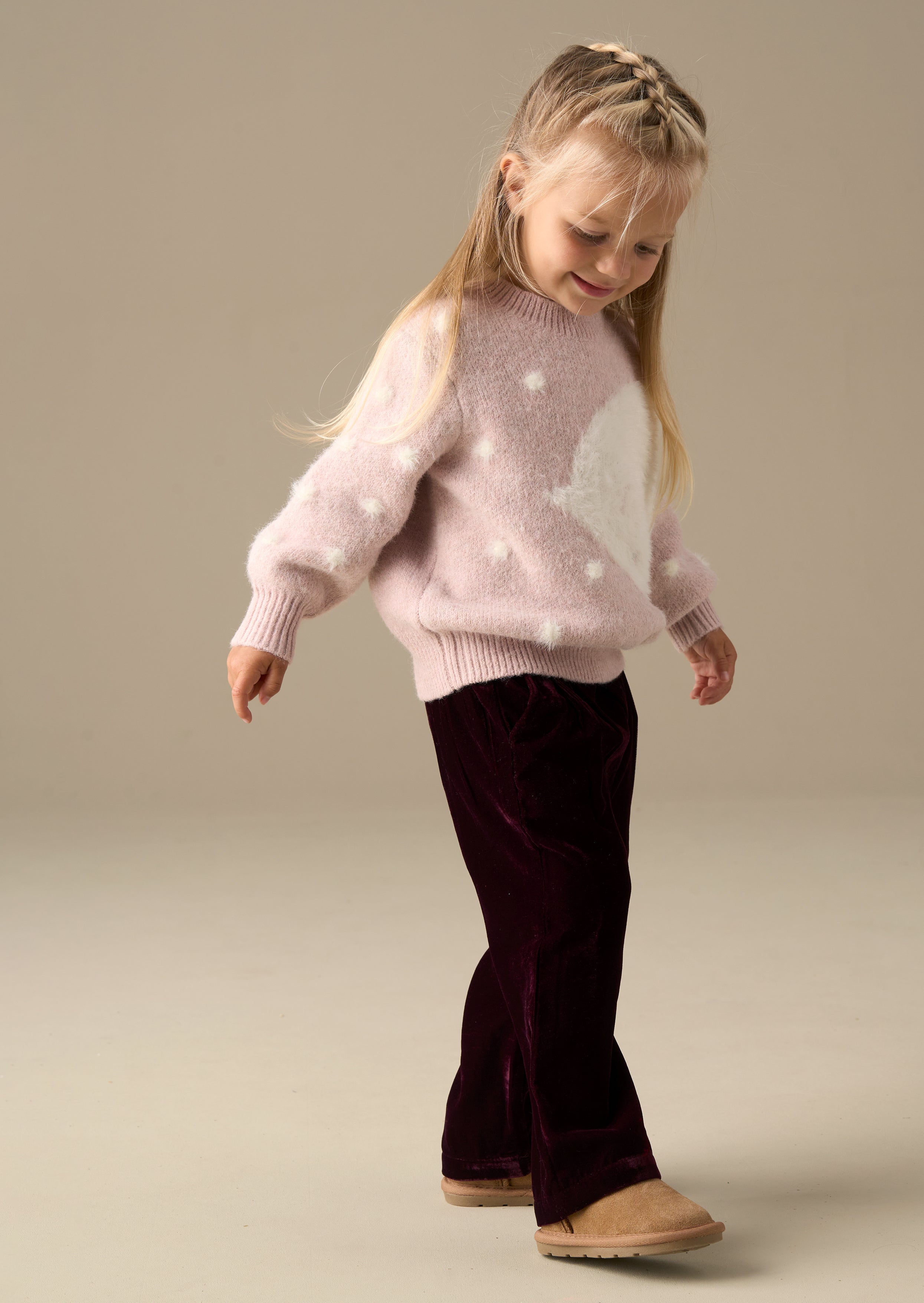 mid rise girl velvet wide leg trouser