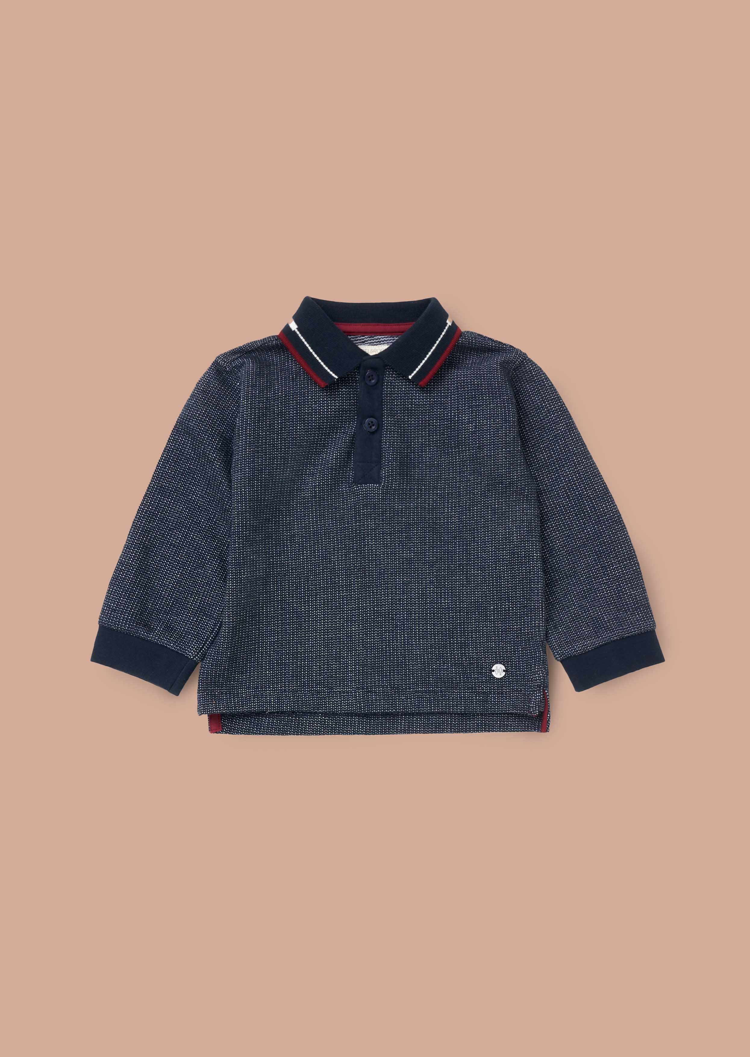 Cotton Mini Boys Blue Textured Polo