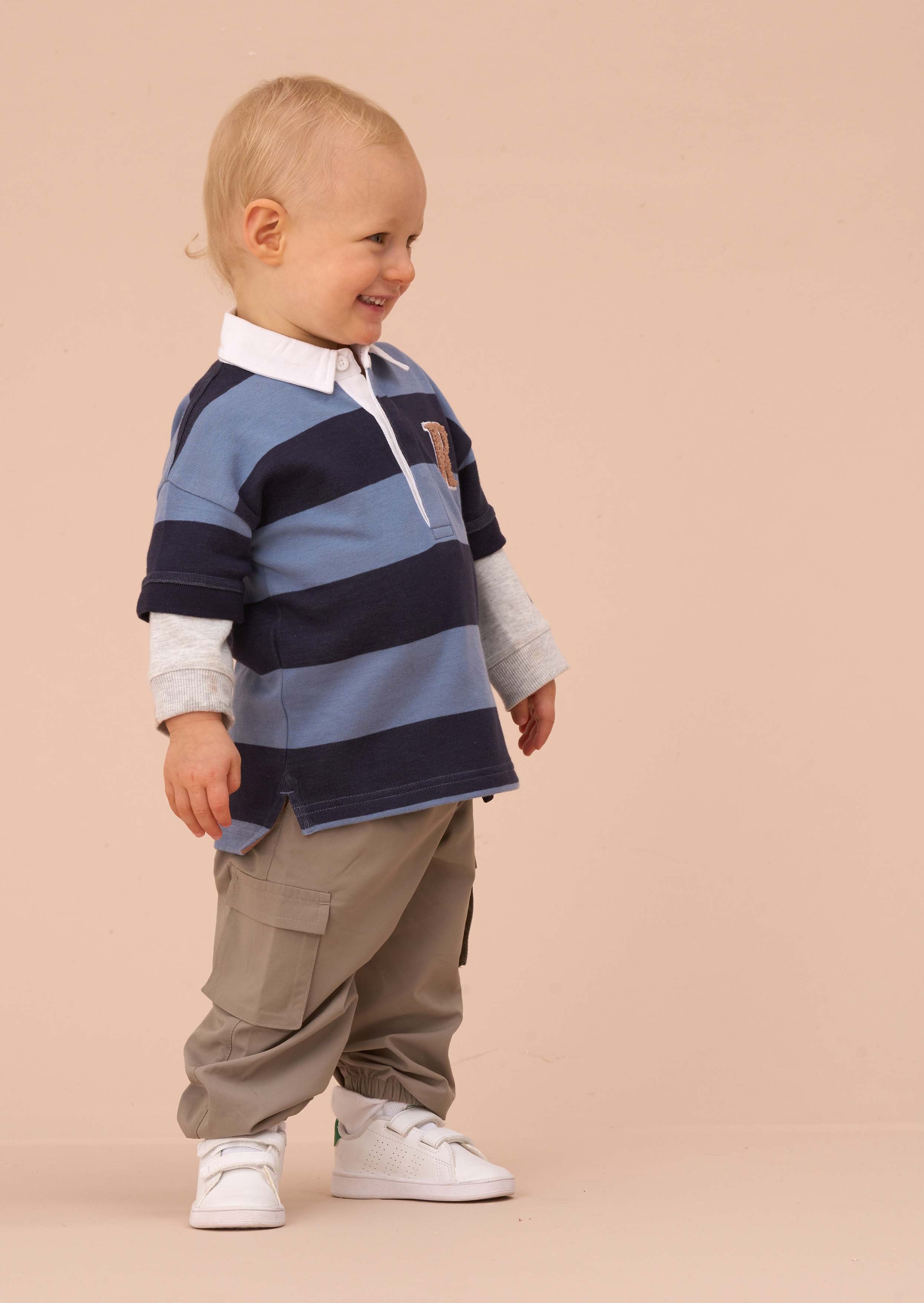 Cotton Baby Boy Blue Printed Stripe T Shirt