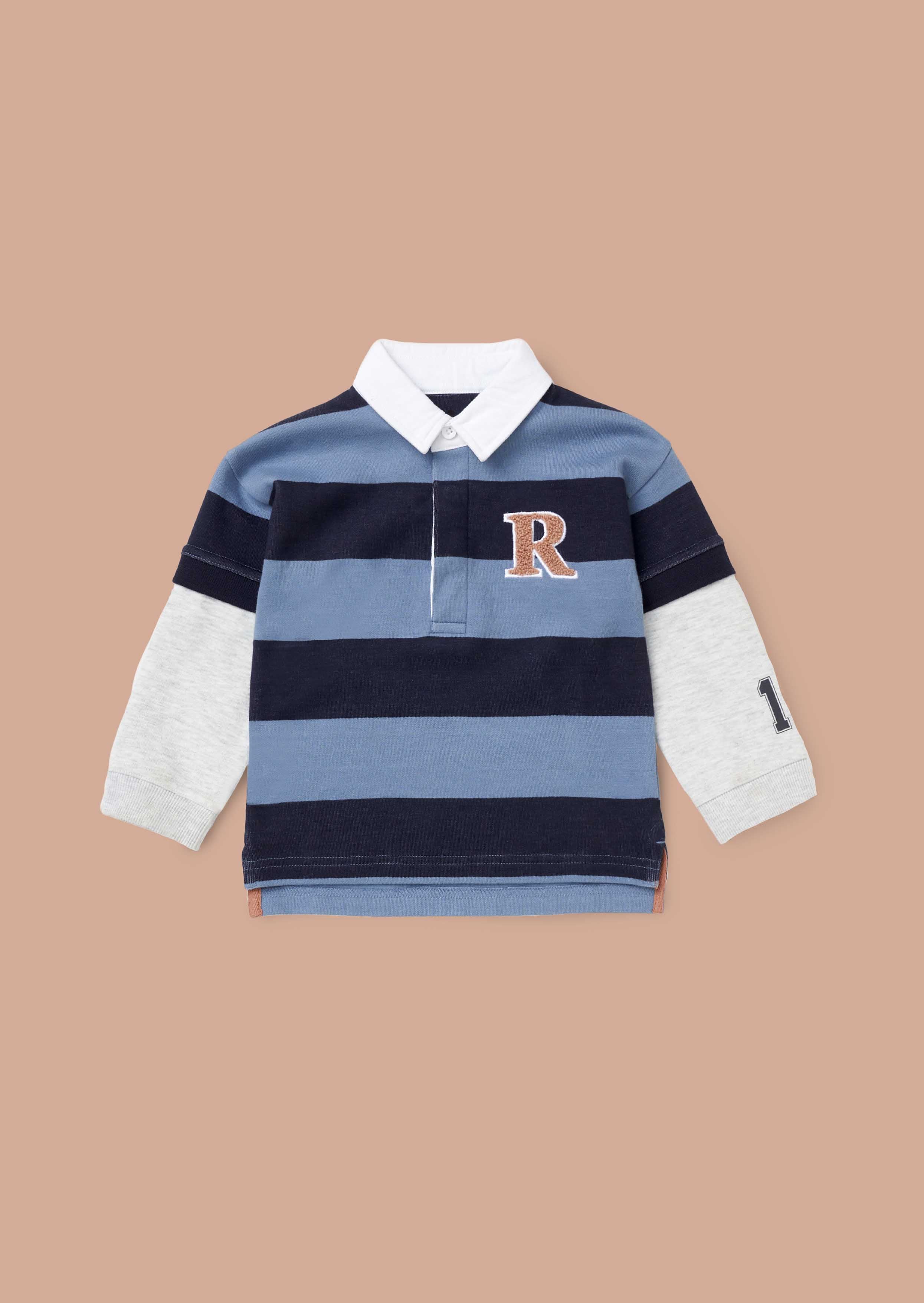 Collared Baby Boy Blue Printed Stripe T Shirt