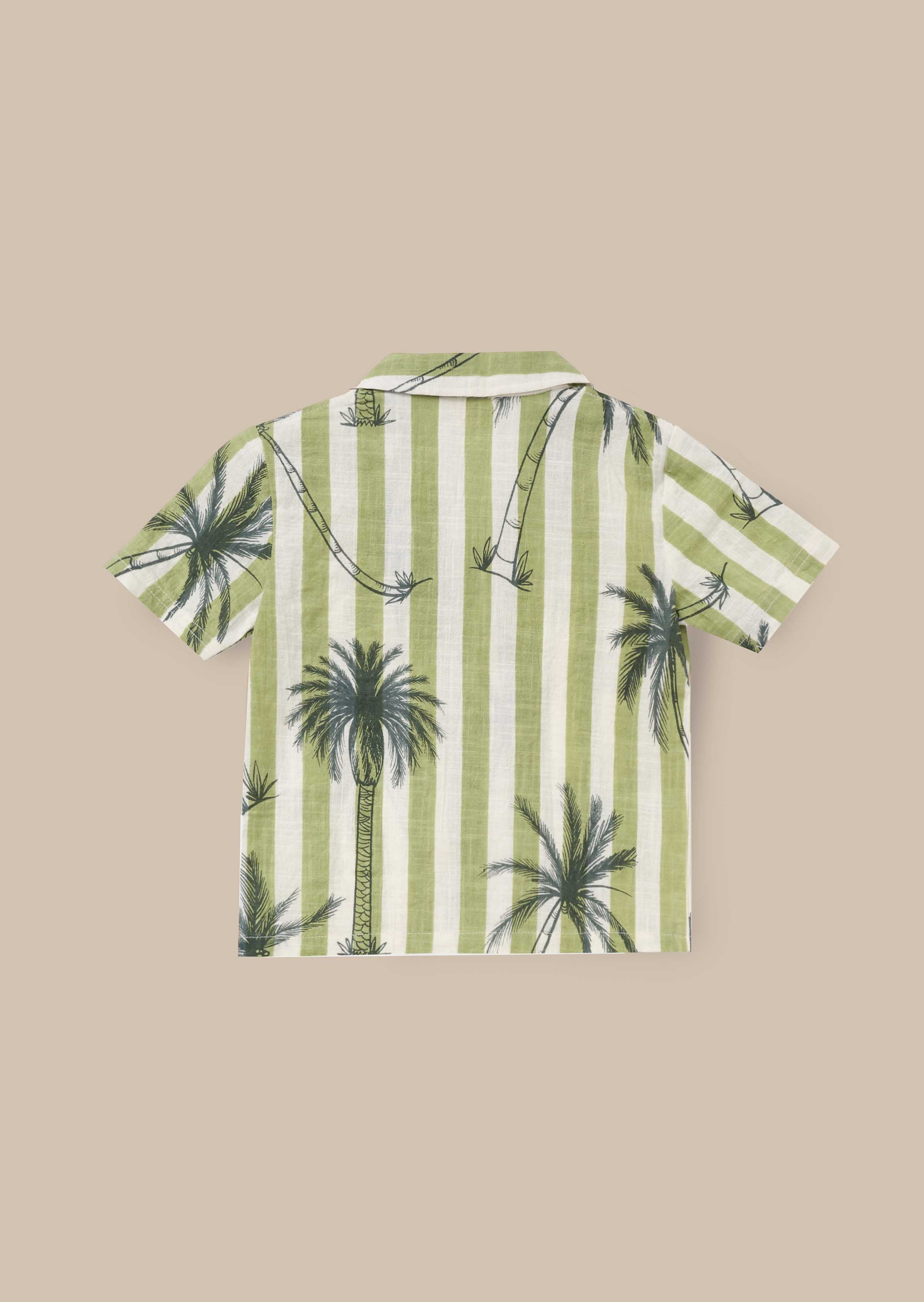 Short Sleeve Boy Green Palm Print Resort Shirt