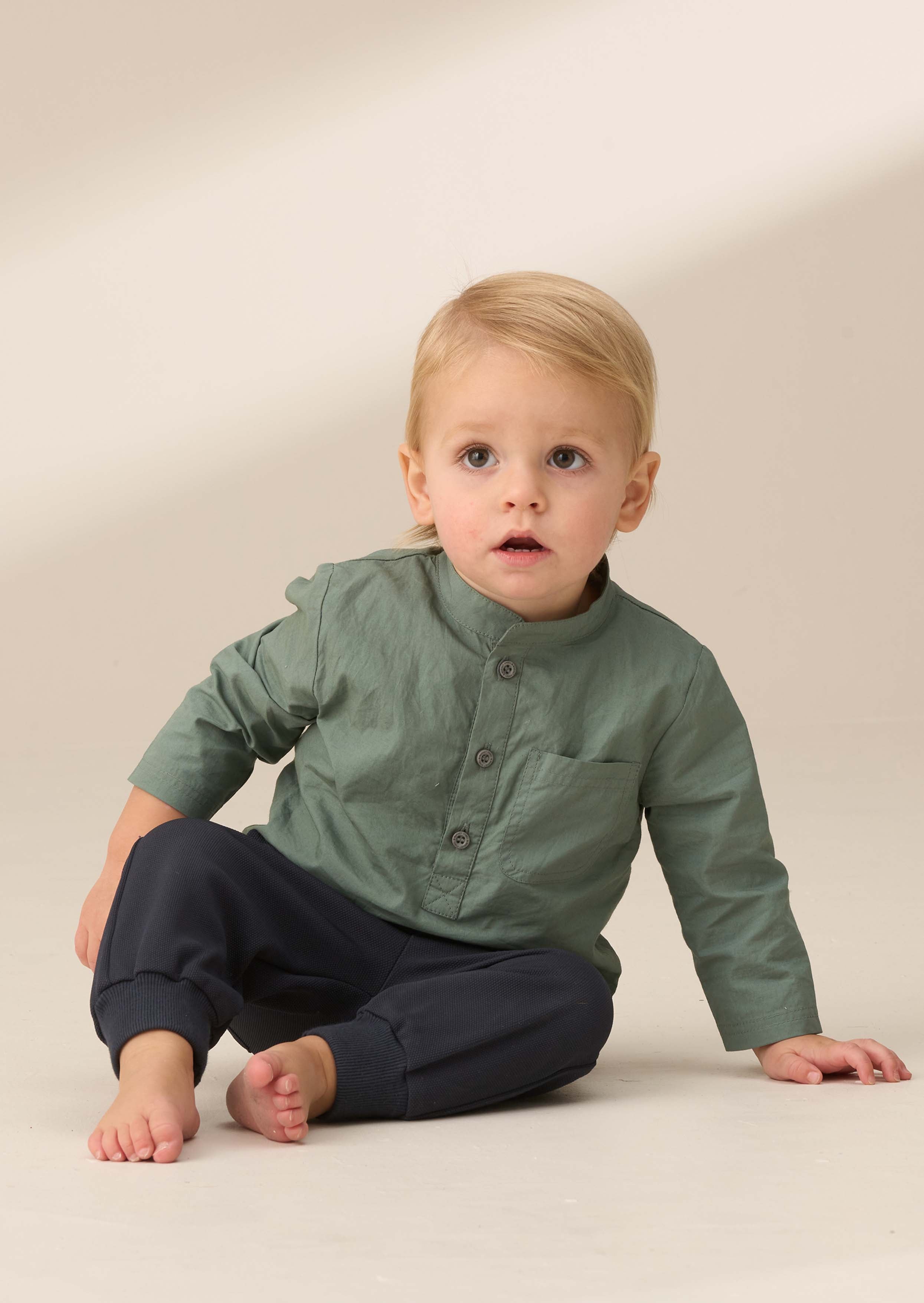 Cotton Boy Shirt Bodice With Trouser Set Green