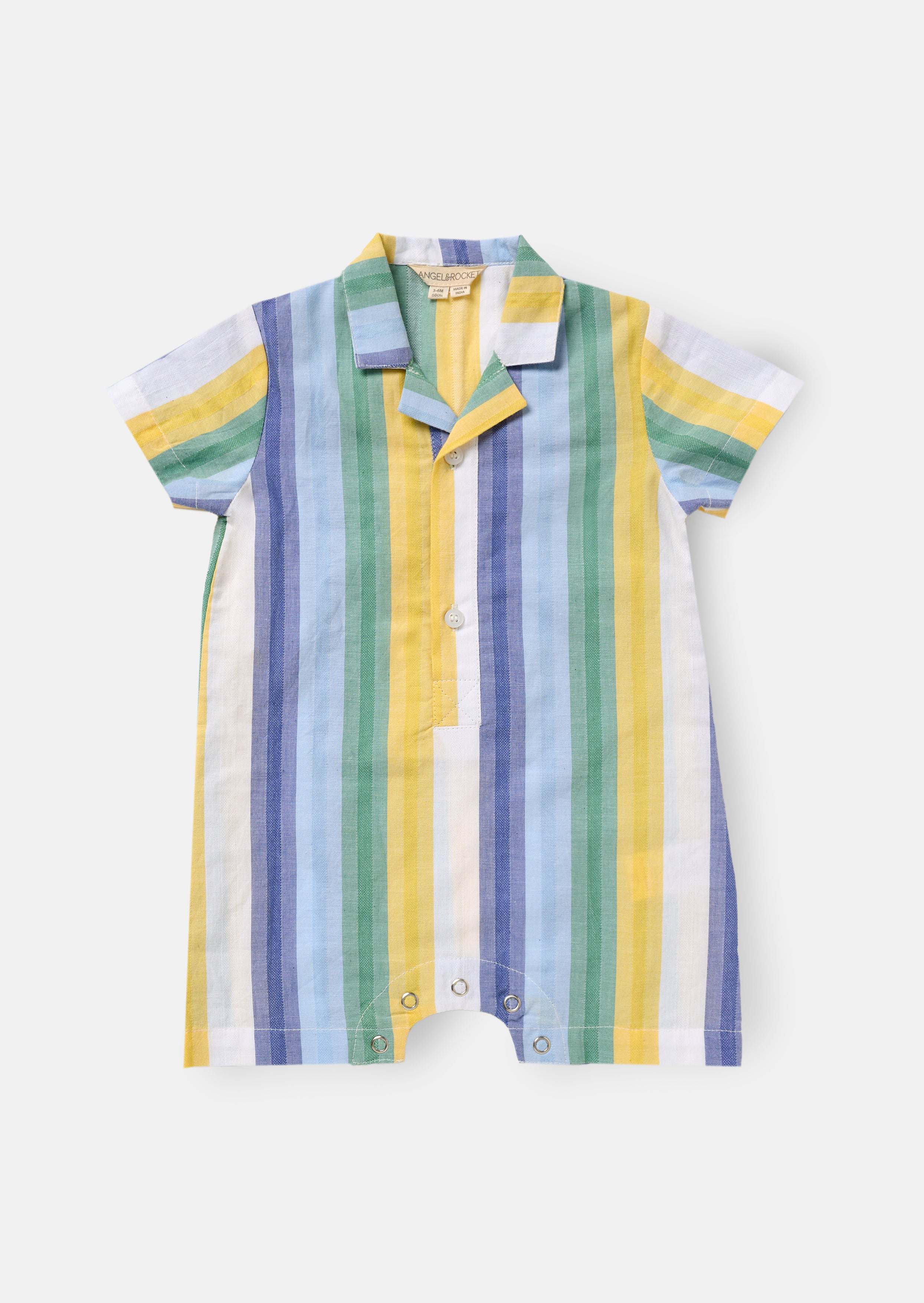 Baby Boy Green Woven Stripe Romper
