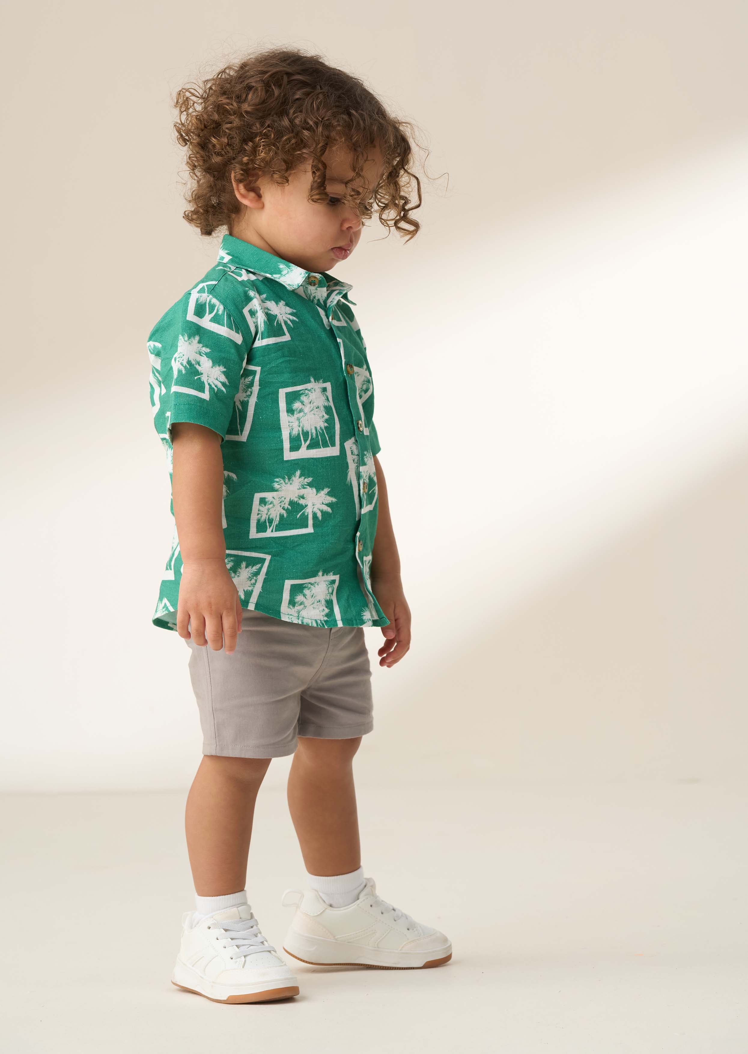 Cotton Green Mini Palm Print Resort Shirt