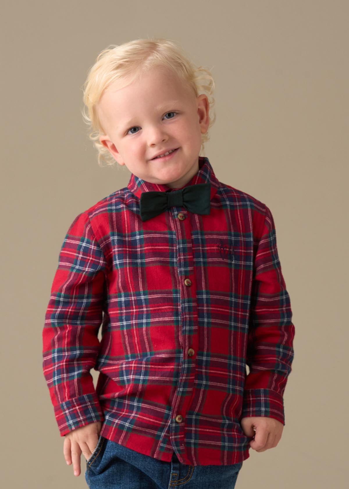 Boy Brushed Shirt with Bow Tie