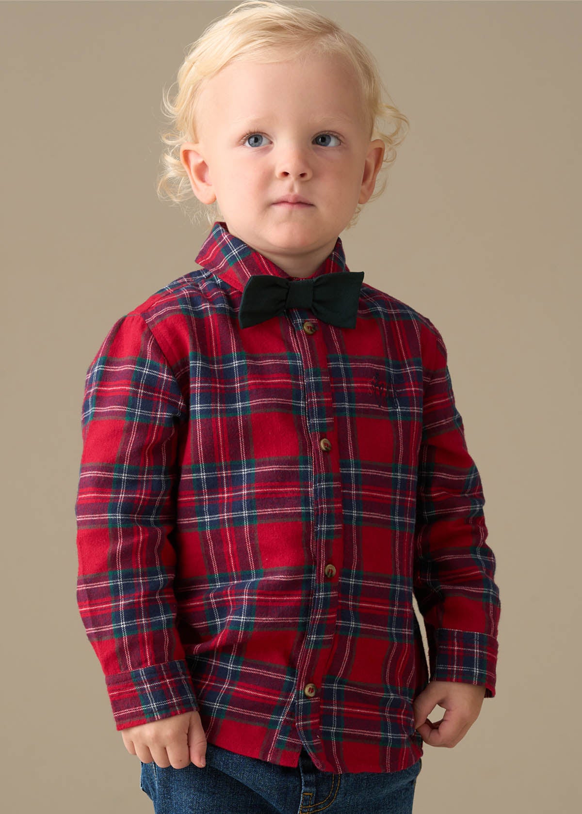 cotton boy brushed shirt with bow tie