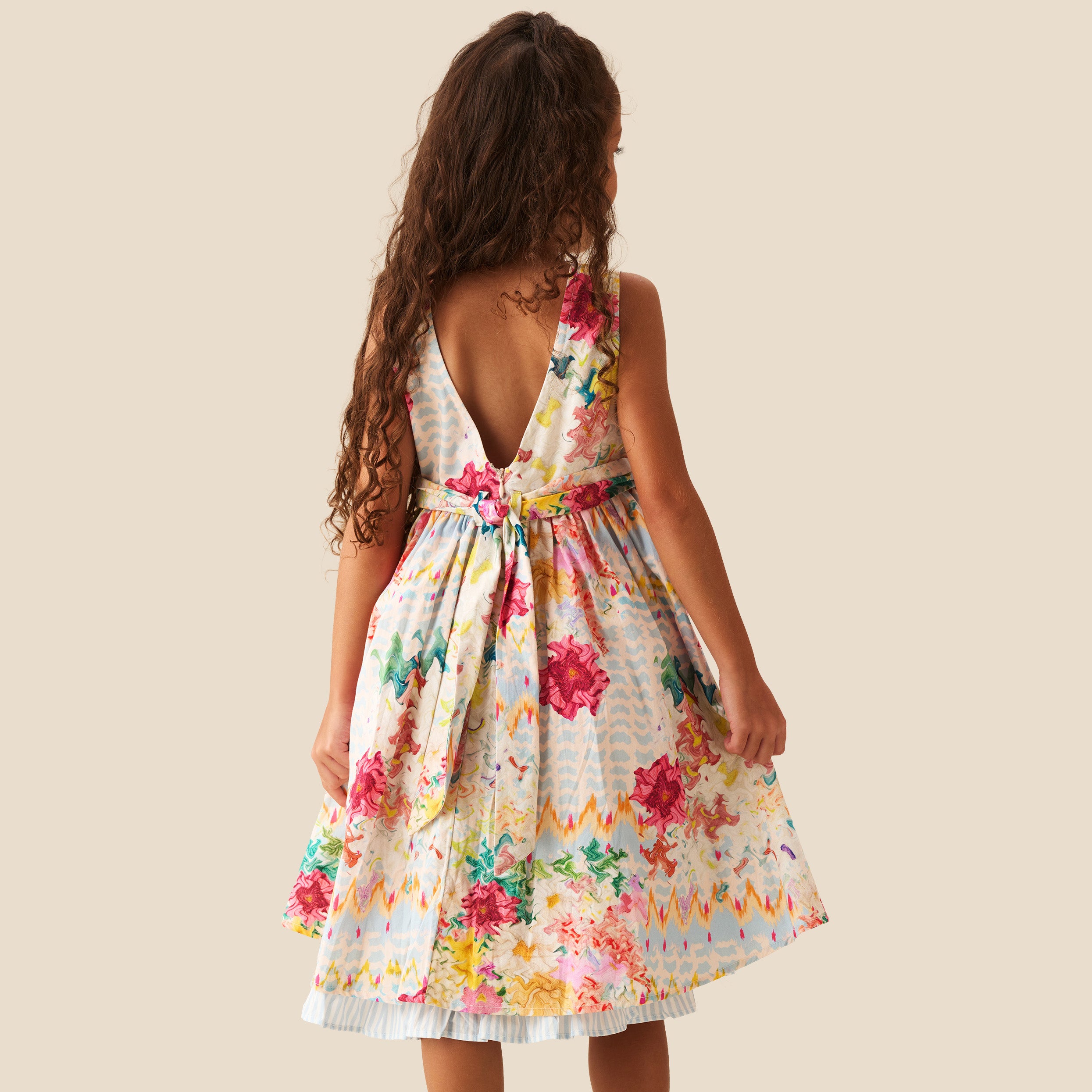 Seren Print Stripe Sash Waist Dress - Angel & Rocket