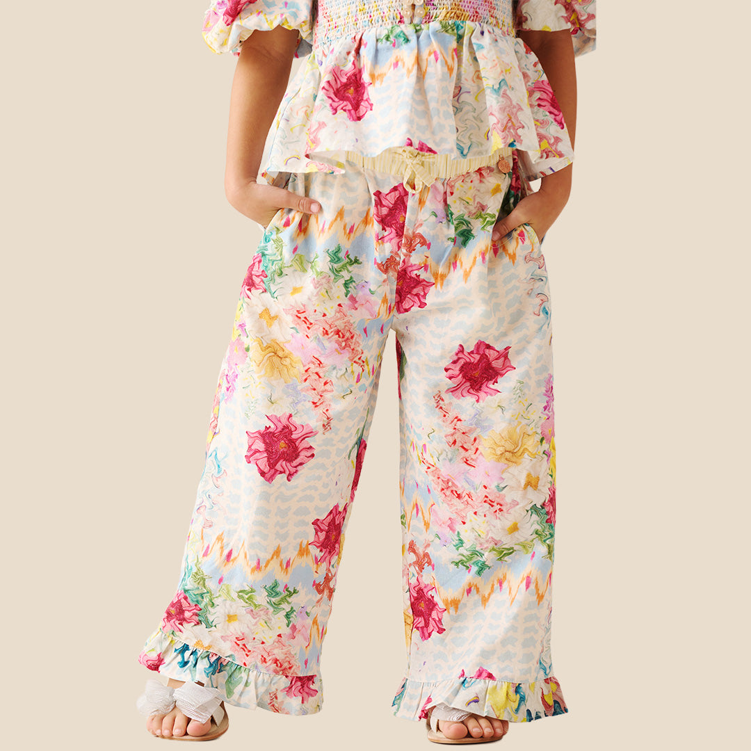 Orla Multi Print Frill Hem Trousers - Angel & Rocket