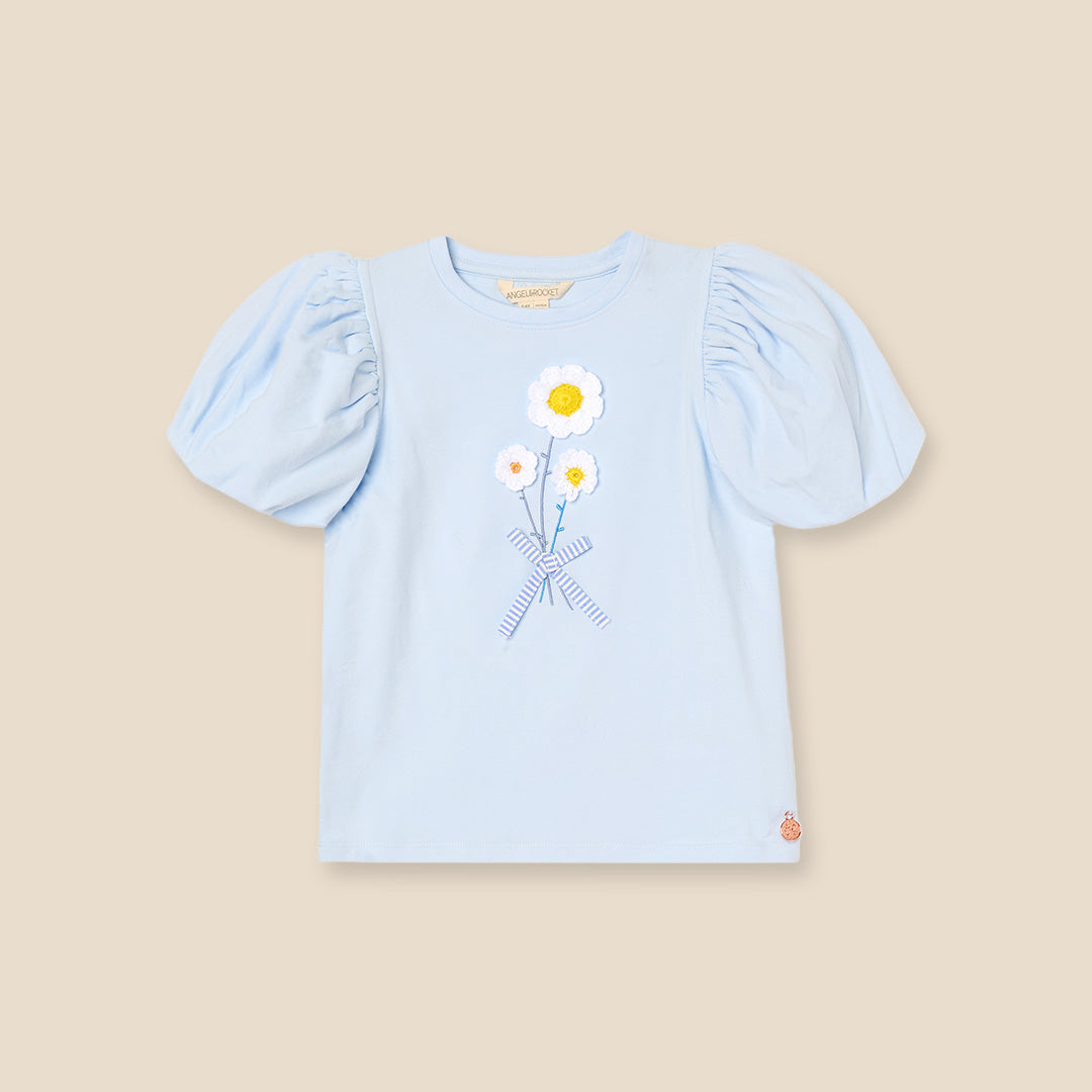 Daisy Flower Embroidered Puff Sleeve T Shirt - Angel & Rocket