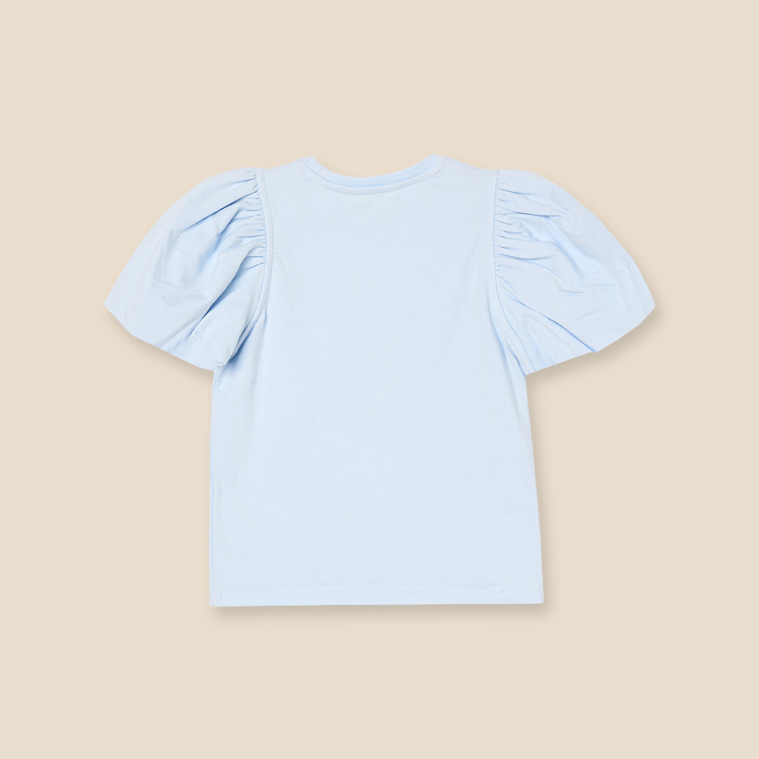 Daisy Flower Embroidered Puff Sleeve T Shirt - Angel & Rocket