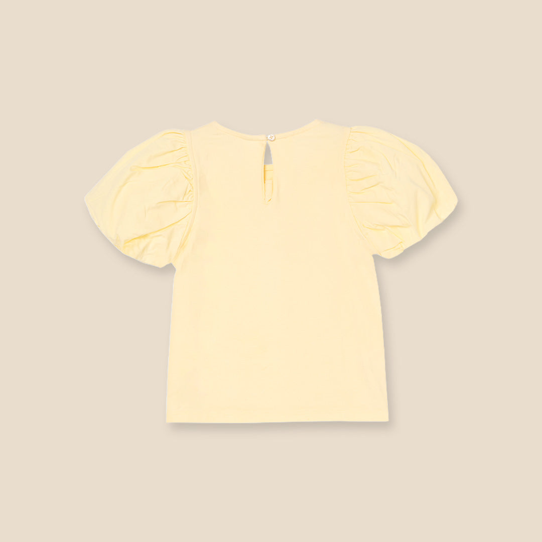 Tilly Yellow Bow Collar Puff Sleeve T Shirt - Angel & Rocket