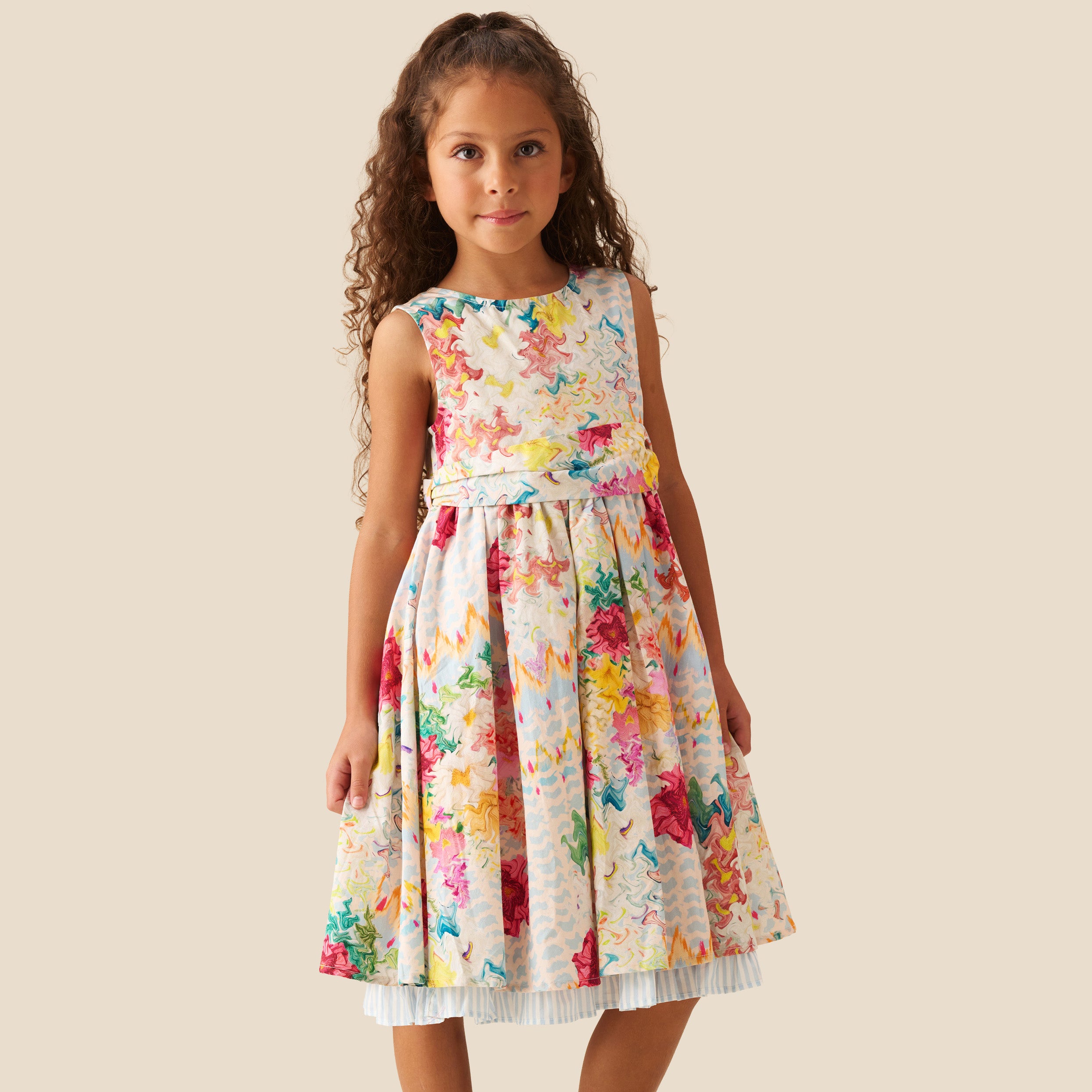 Seren Print Stripe Sash Waist Dress - Angel & Rocket