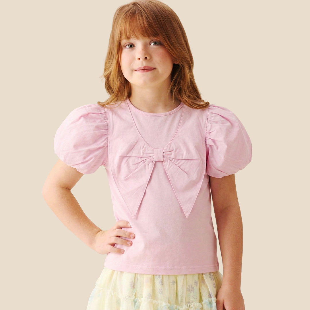 Tilly Pink Bow Collar Puff Sleeve T Shirt - Angel & Rocket