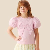 Tilly Pink Bow Collar Puff Sleeve T Shirt