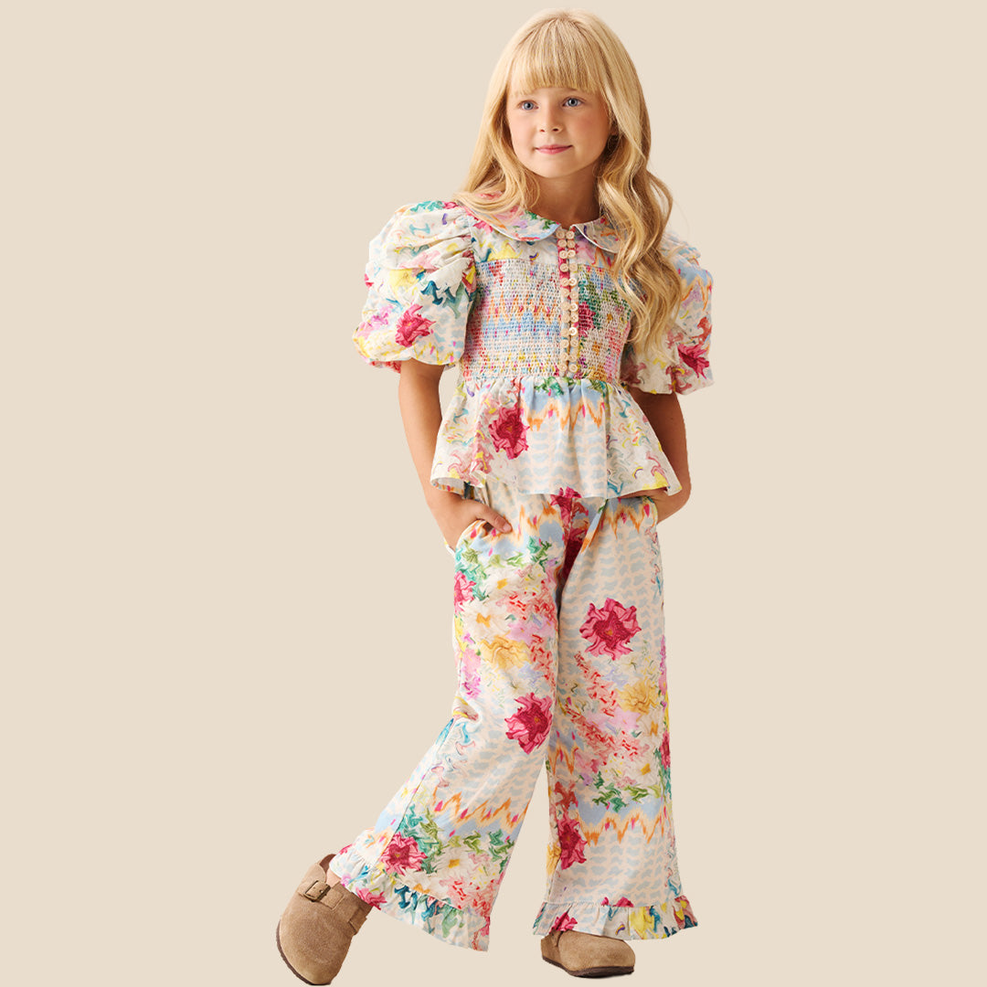 Orla Multi Print Frill Hem Trousers