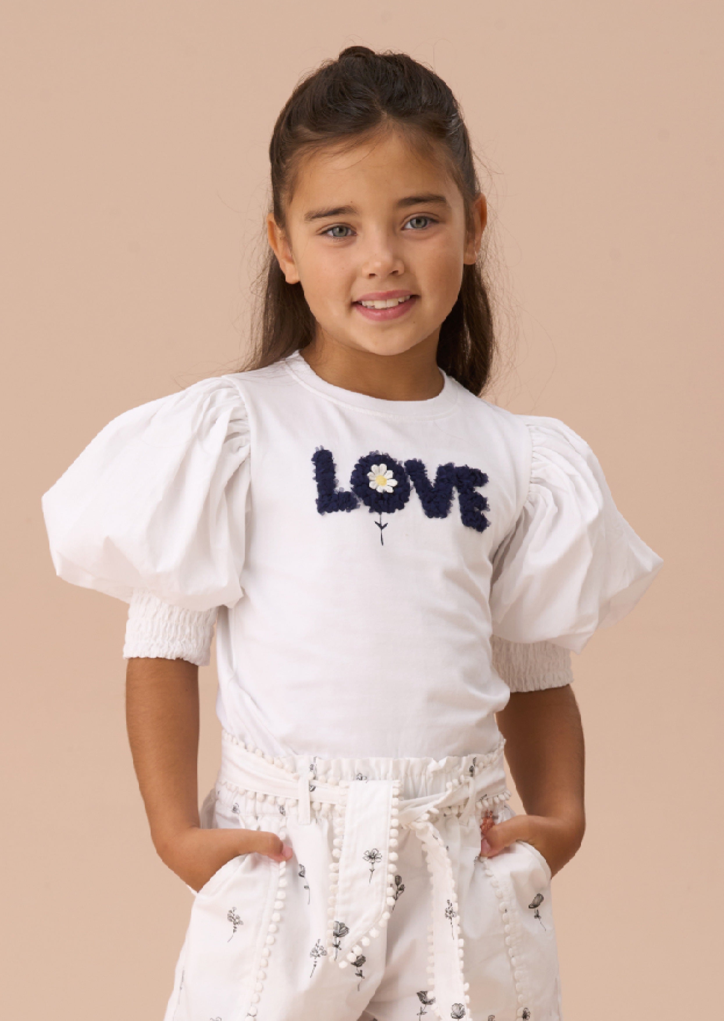 Girls White Puff Sleeve Top