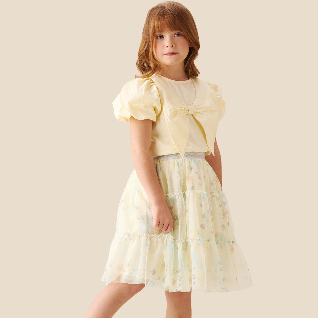 Tilly Yellow Bow Collar Puff Sleeve T Shirt